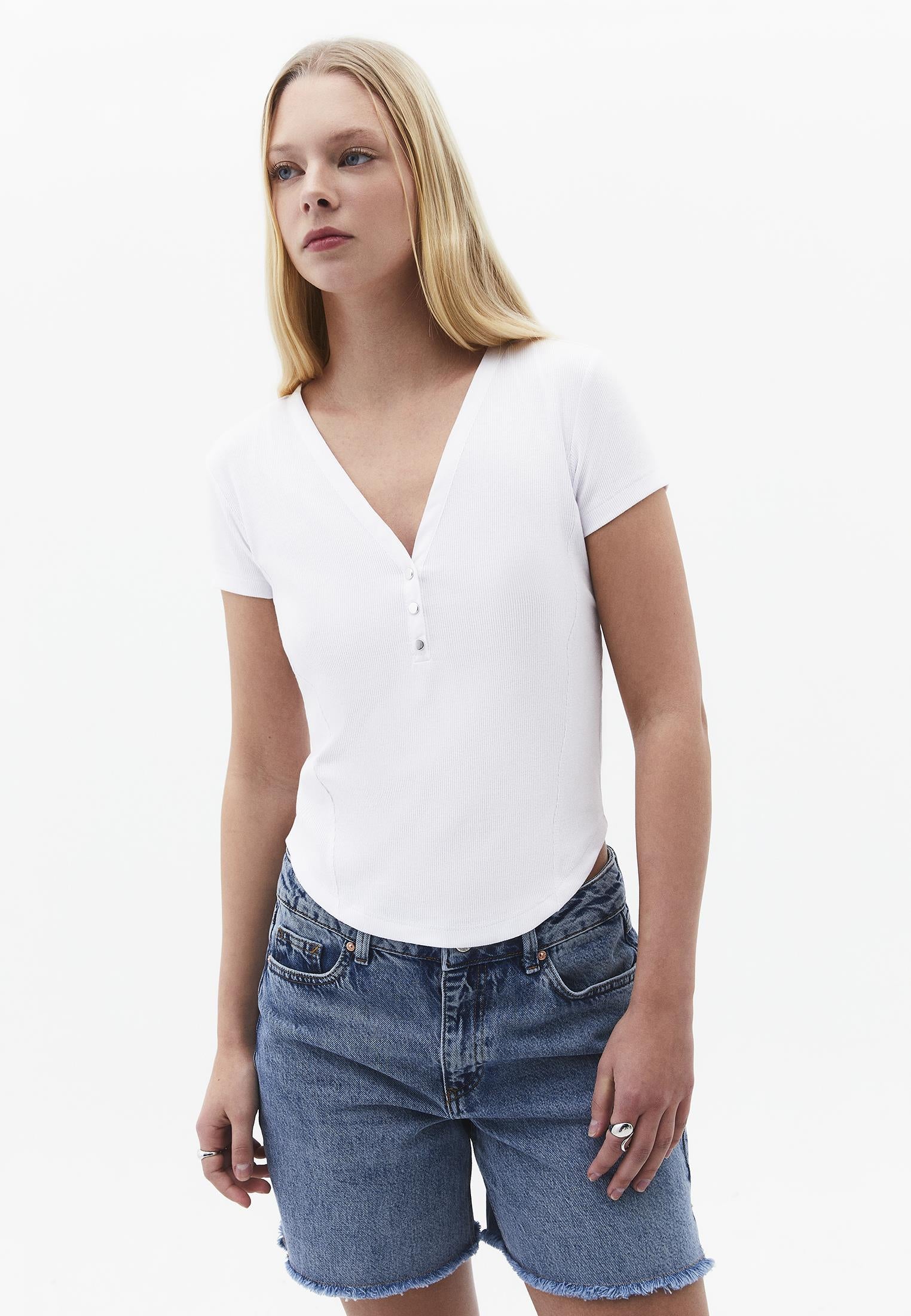 V Neck Slim Fit T-Shirt - WHITE