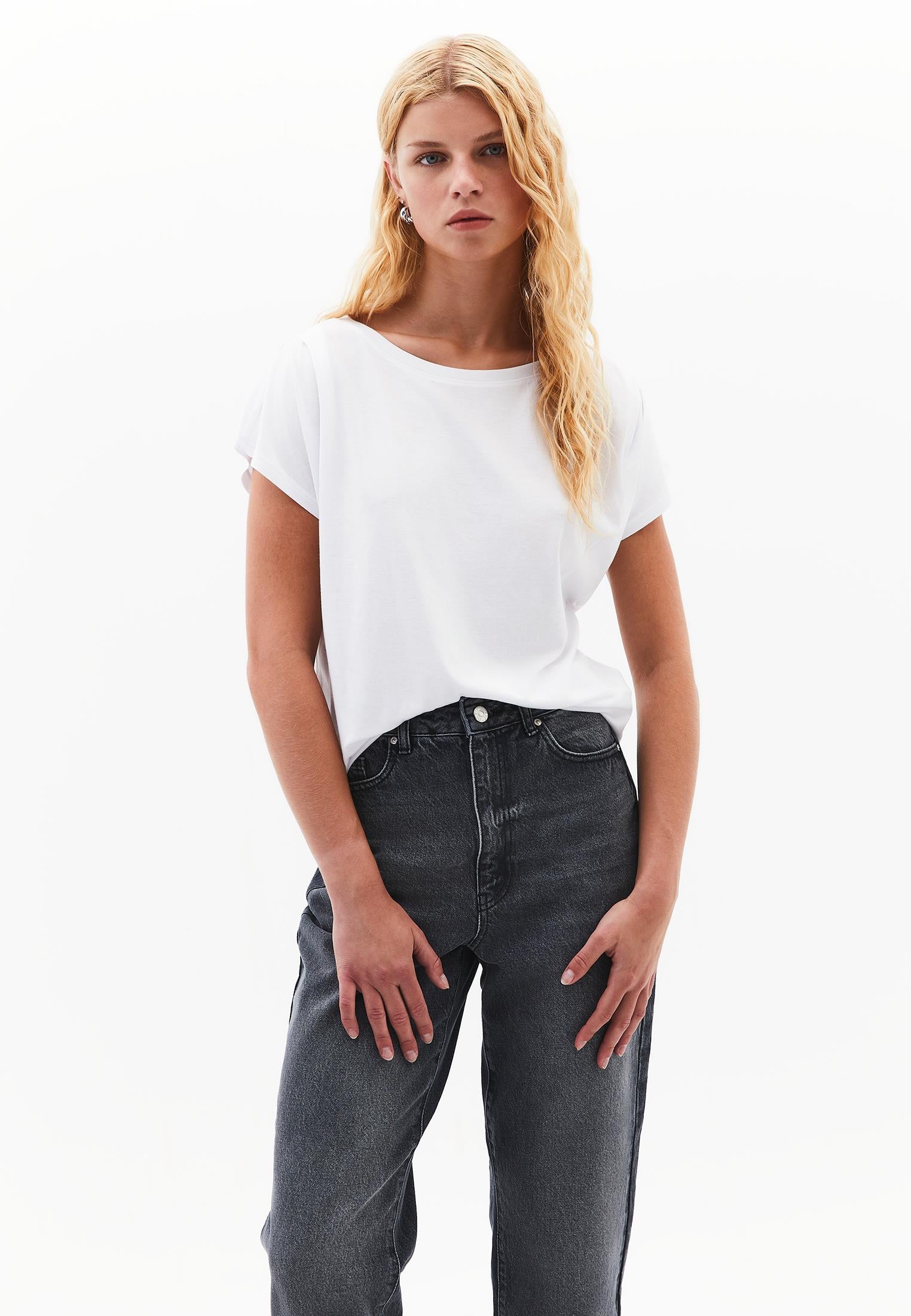 Boat Neck Short Sleeve T-Shirt - WHITE