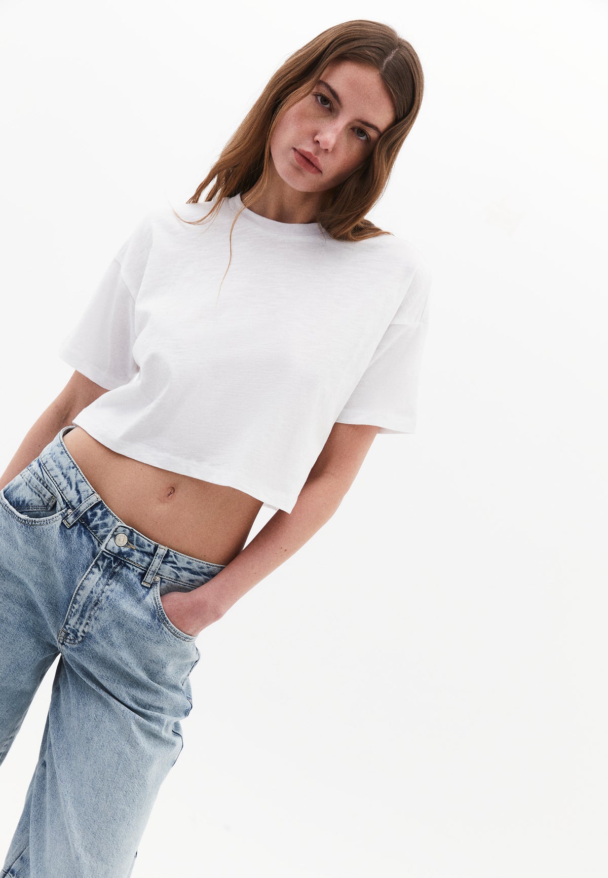 Cropped Loose Fit T-Shirt - WHITE