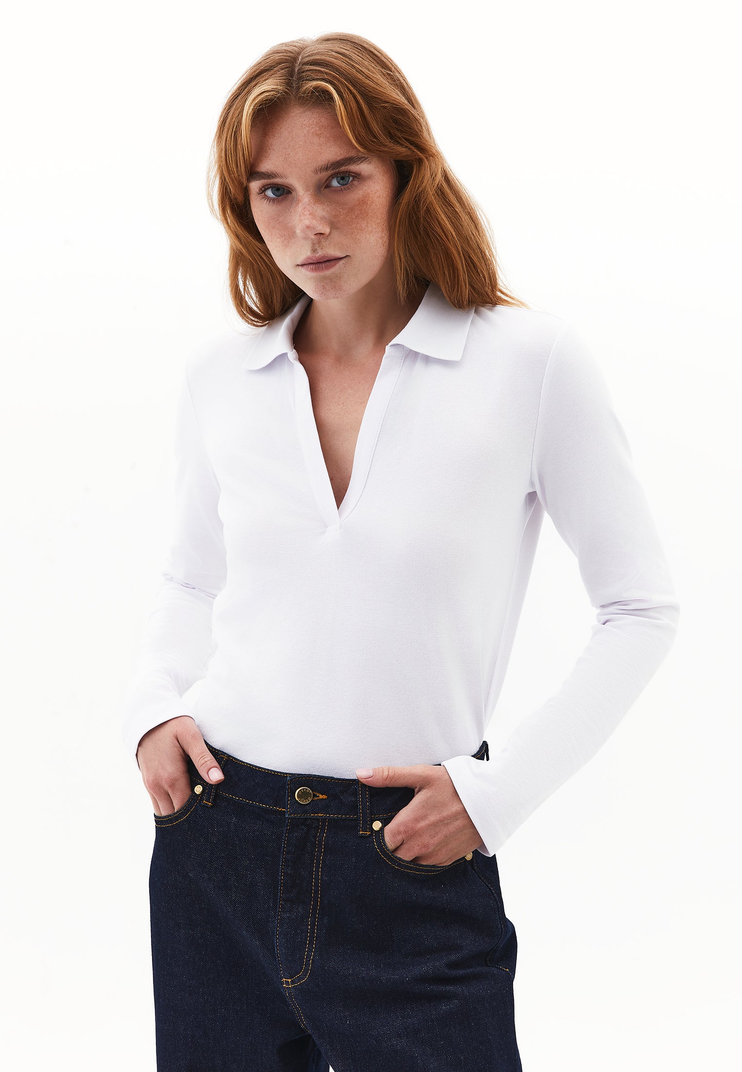 Standard Polo Collar T-Shirt With Slit Detail - WHITE