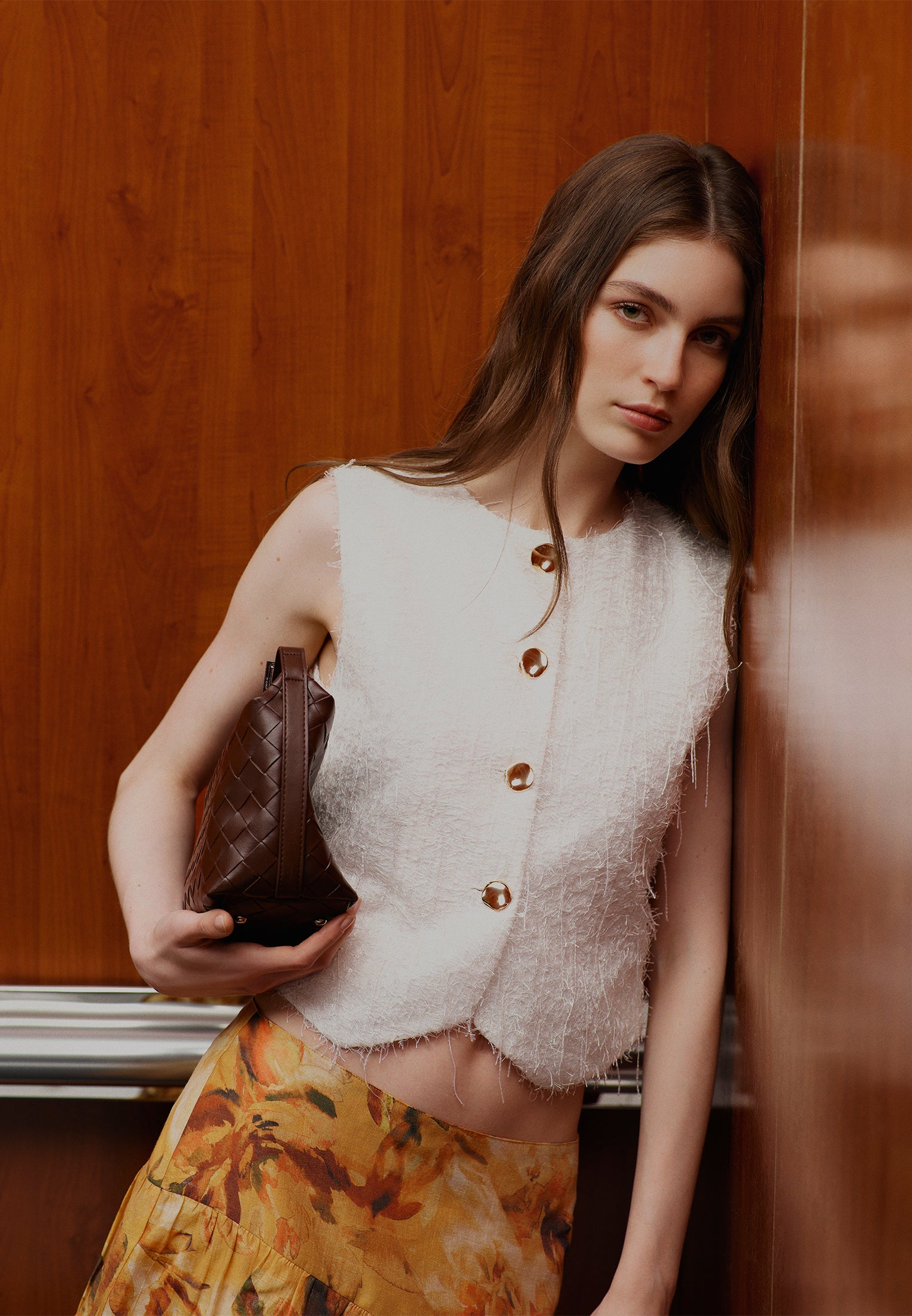 Sleeveless Vest With Button And Tassel Details - WHITE