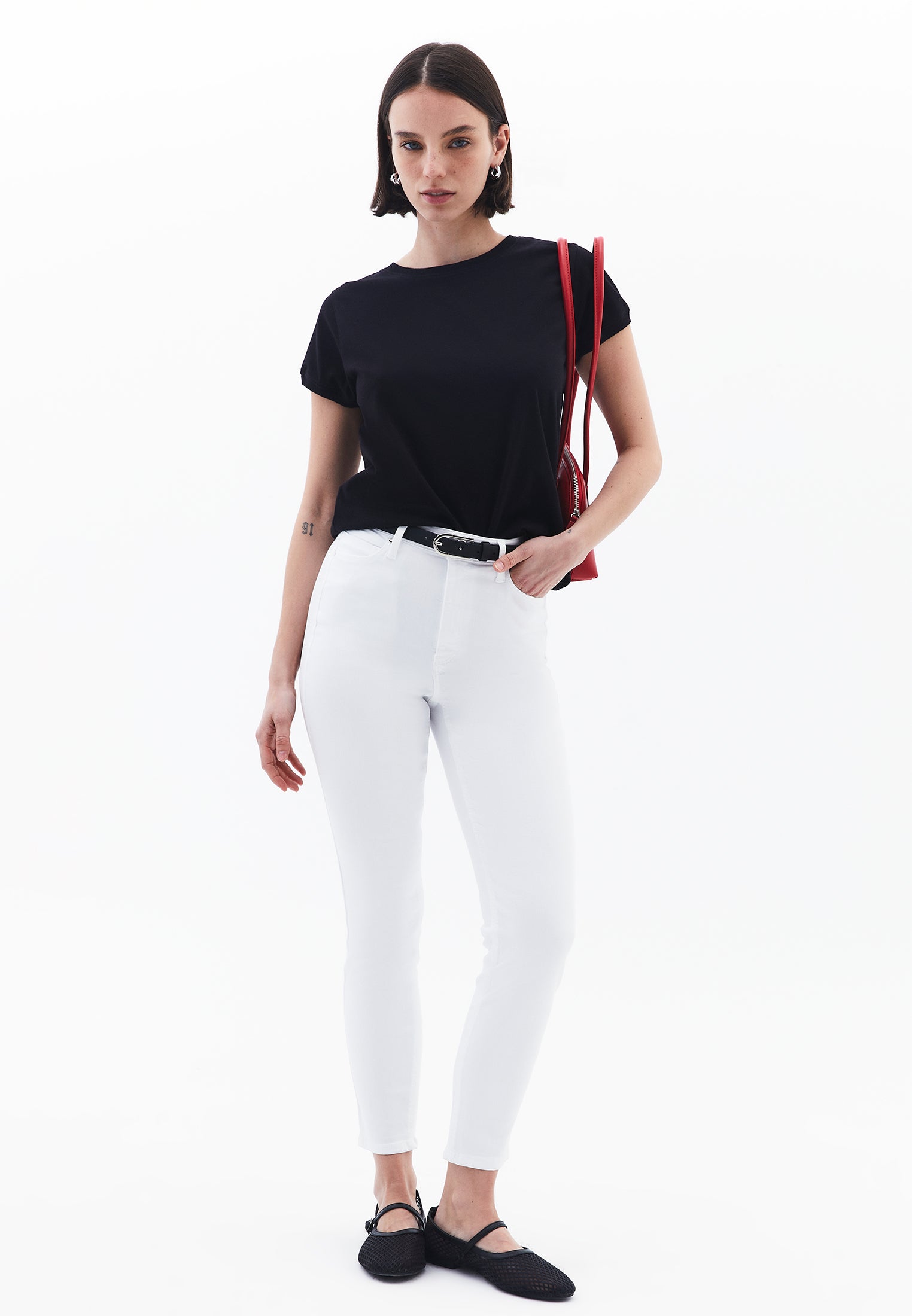 High Waist Ankle Pants - WHITE