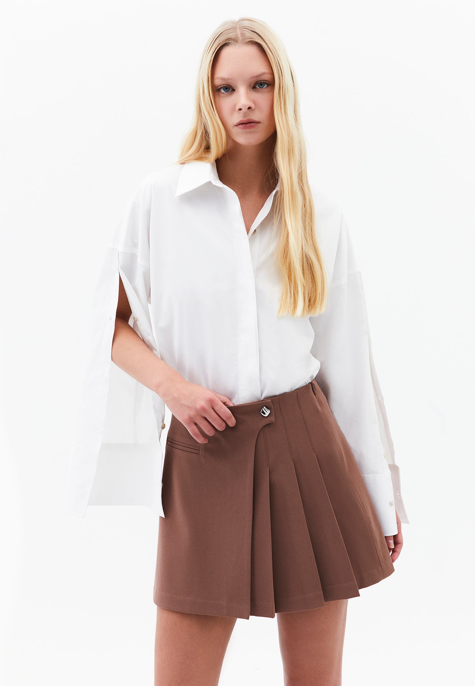 Oversize Shirt With Button Details - WHITE
