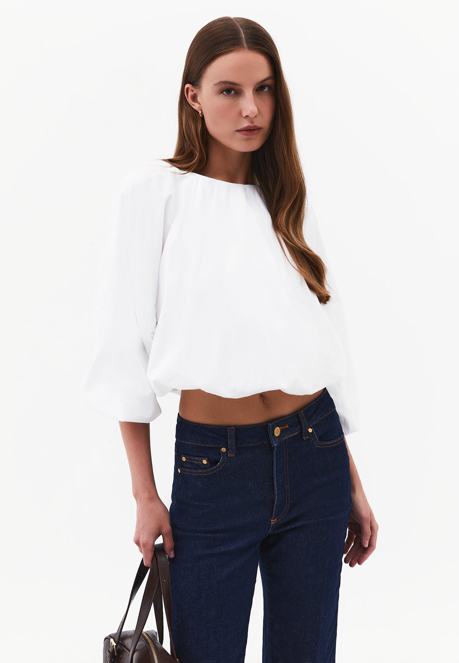 Balloon Form Blouse Long Sleeve - WHITE