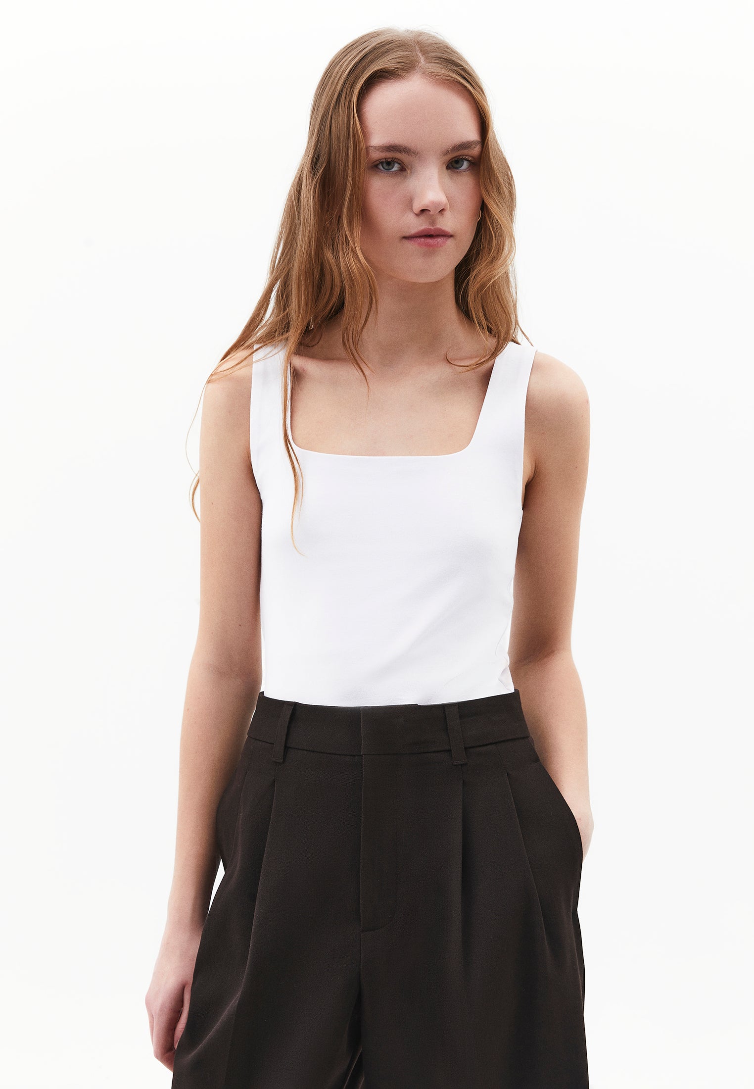 Square Neck Bodycon Tank Top - WHITE