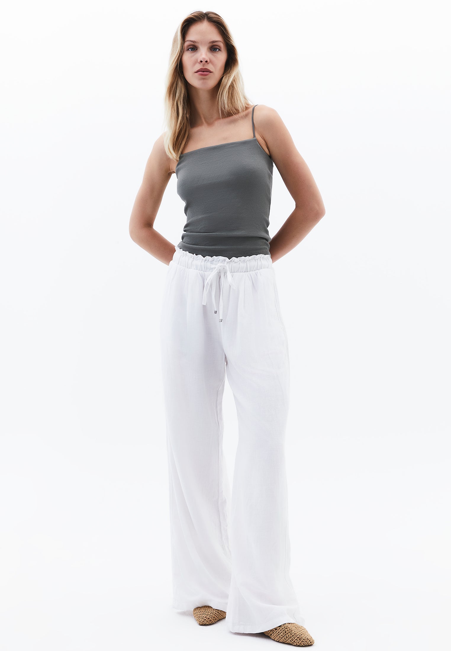 High Waist Wide Leg Pants - WHITE
