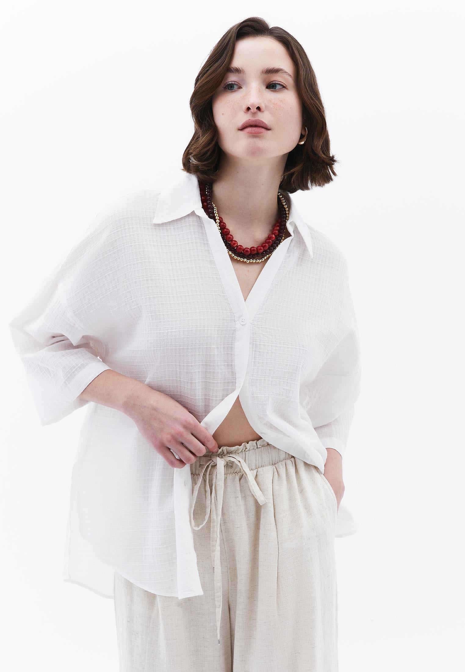 Button Detailed Oversize Shirt - WHITE