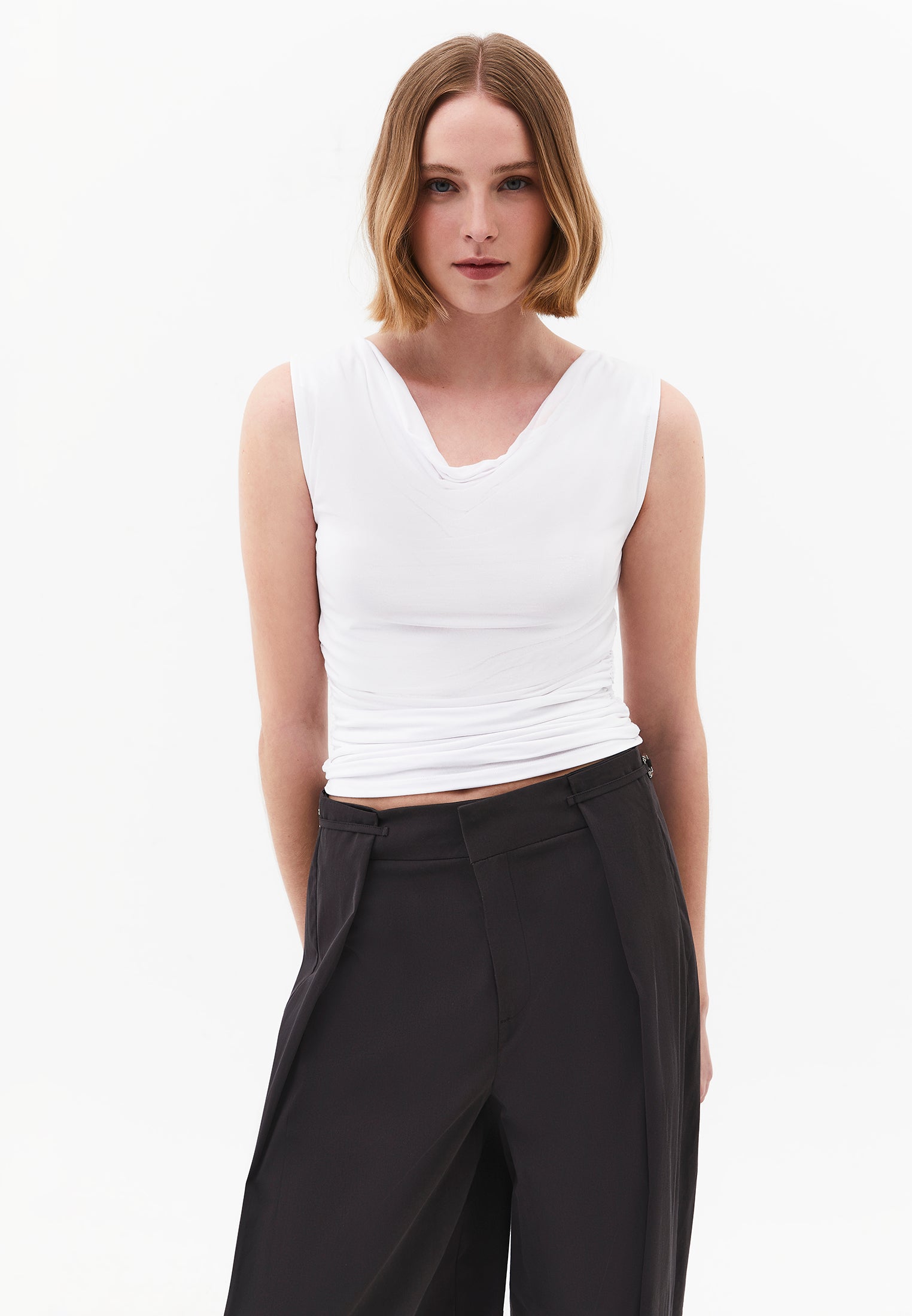 Cowl Neck Bodycon Tank Top - WHITE