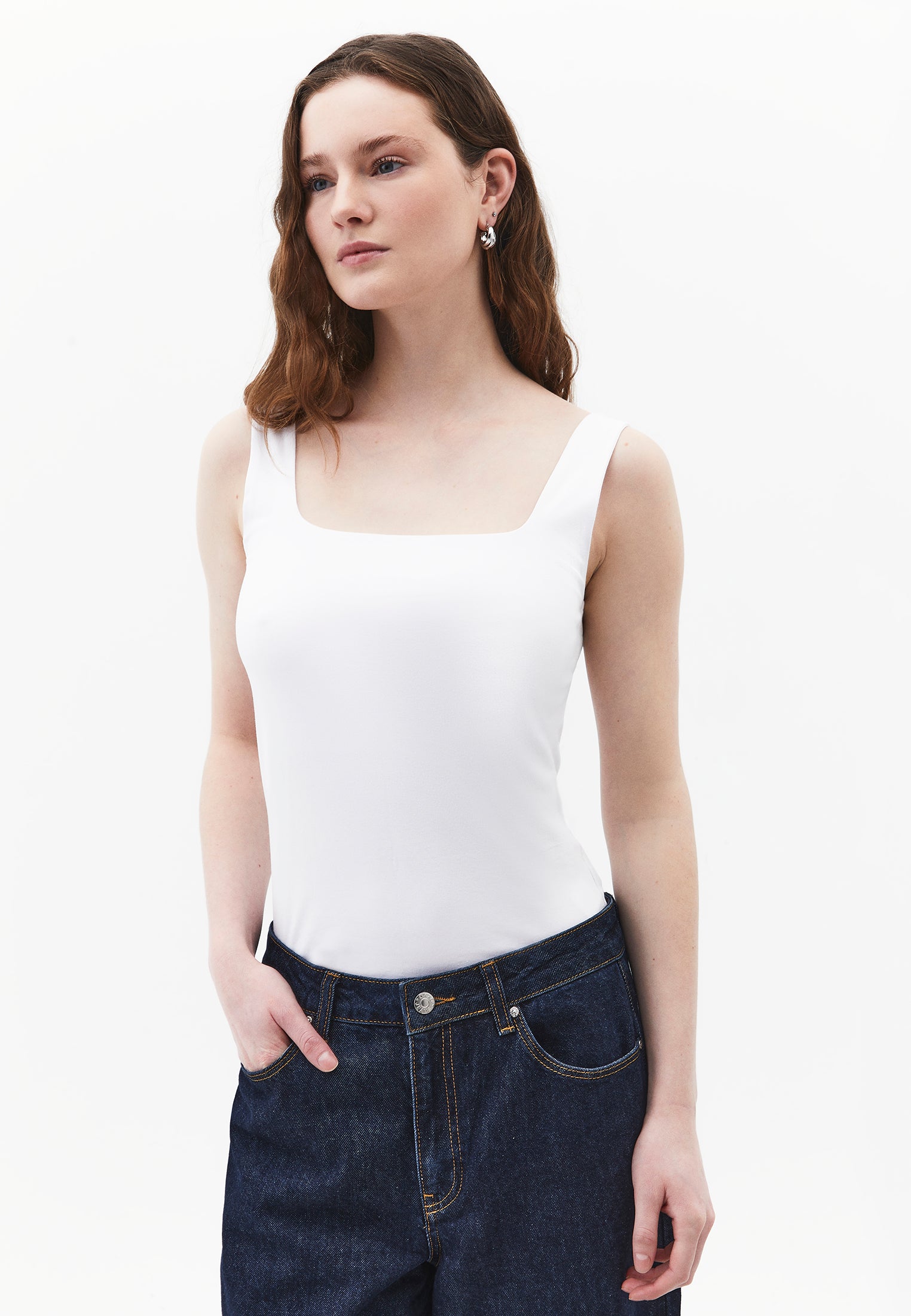 Square Neck Tank Top - WHITE