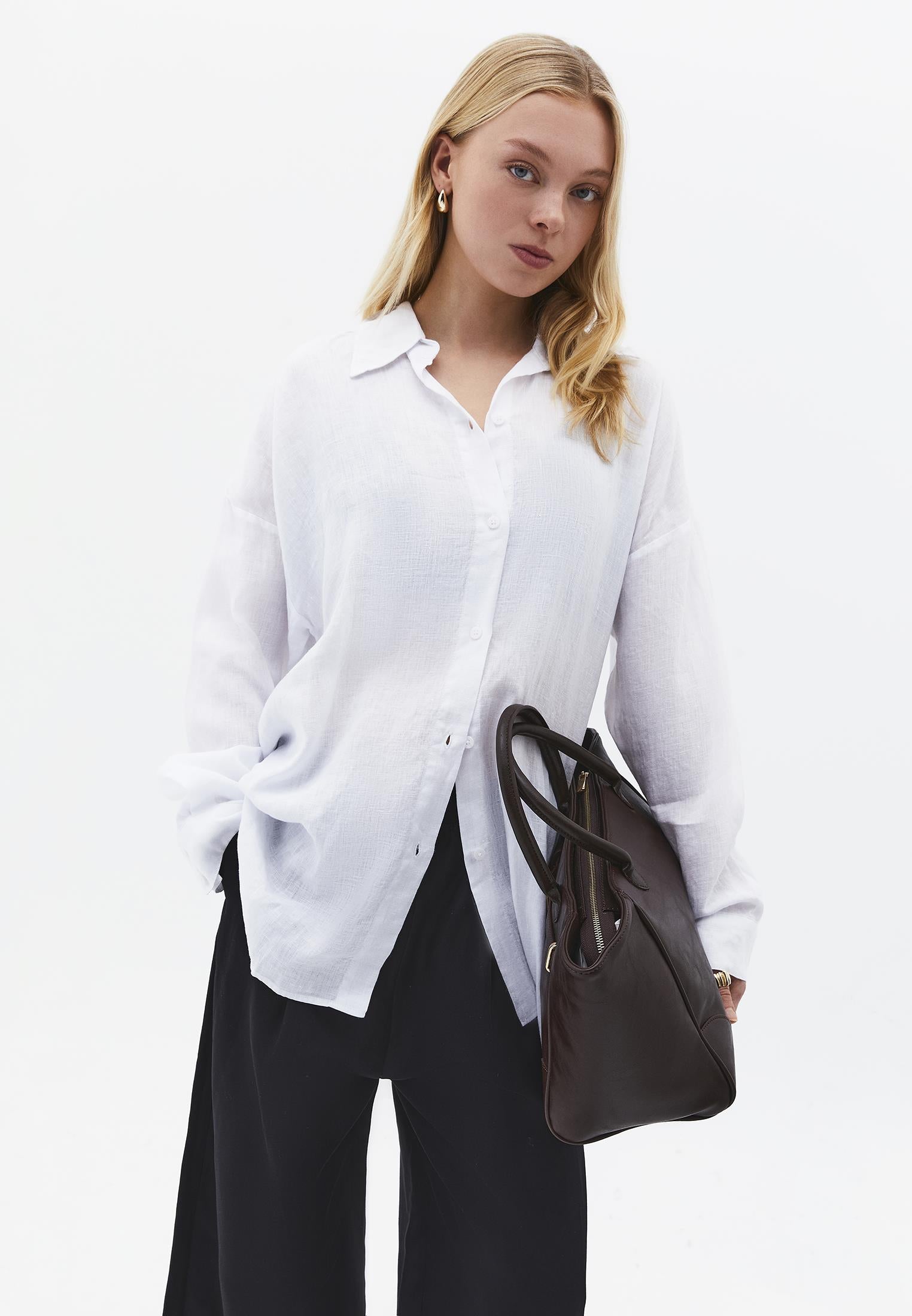 Oversize Shirt Collar Long Shirt - WHITE