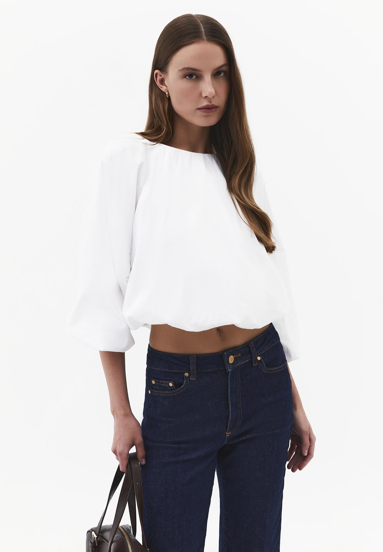 Balloon Form Blouse Long Sleeve - WHITE