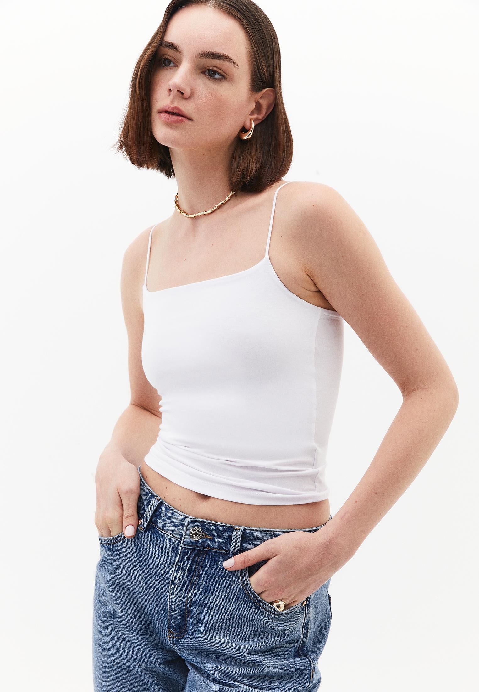 Wide Neck Strappy Tank Top - WHITE