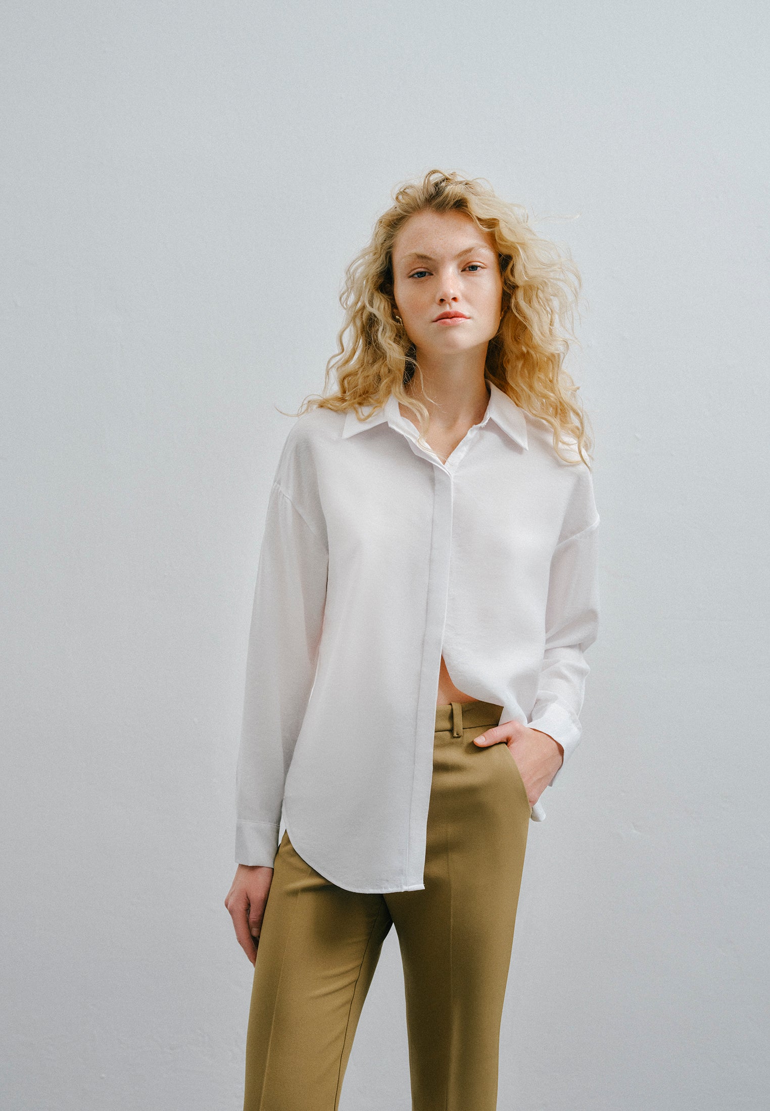 Oversize Shirt With Button Detail - WHITE
