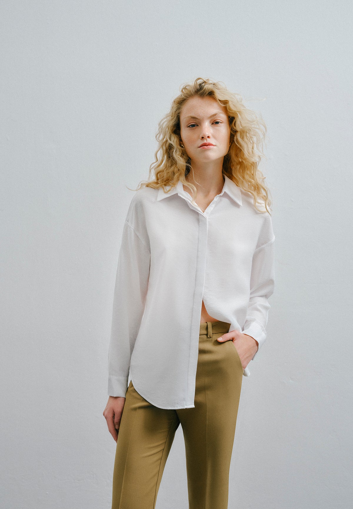 Oversize Shirt With Button Detail - WHITE