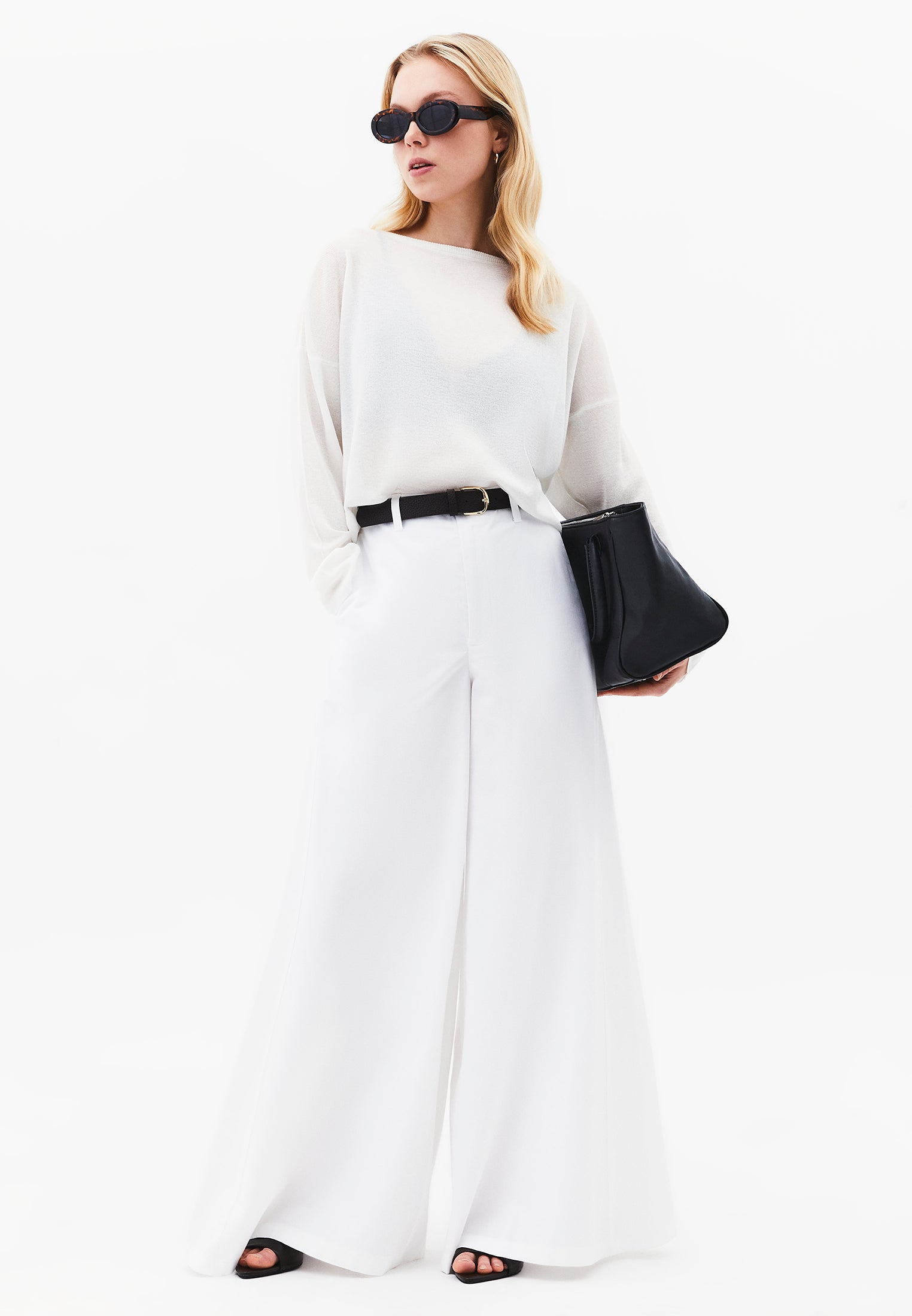Ultra High Waist Wide Leg Belted Trousers - WHITE