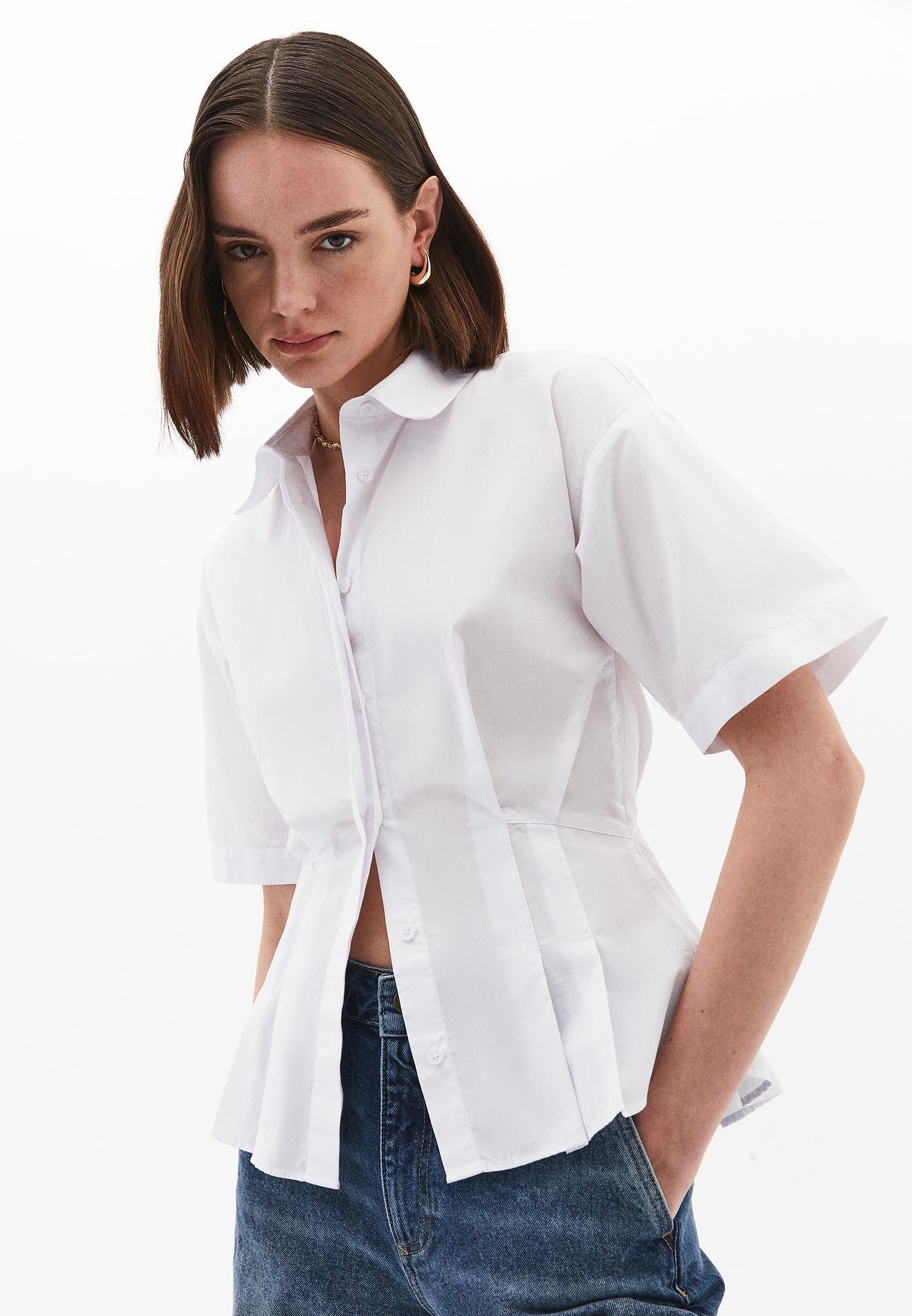 Pleated Cotton Shirt - WHITE