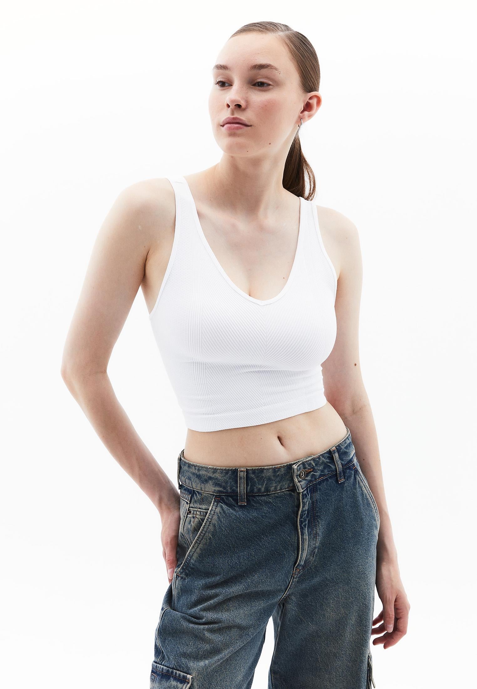 Seamless V Neck Undershirt - WHITE