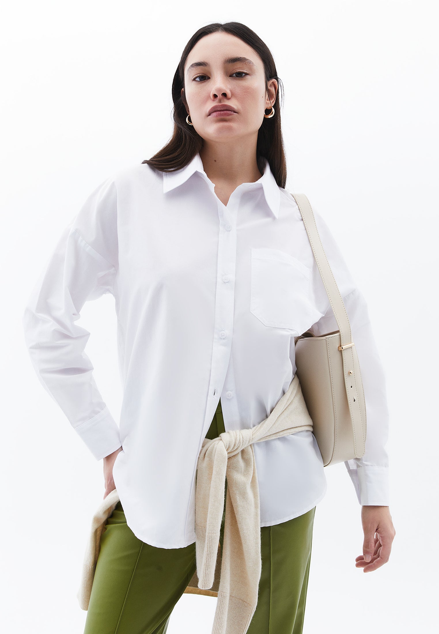 Oversize Long Sleeve Printed Shirt - WHITE