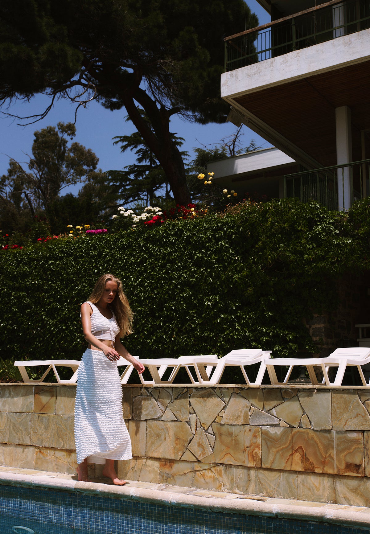 High Waist Long Skirt - WHITE