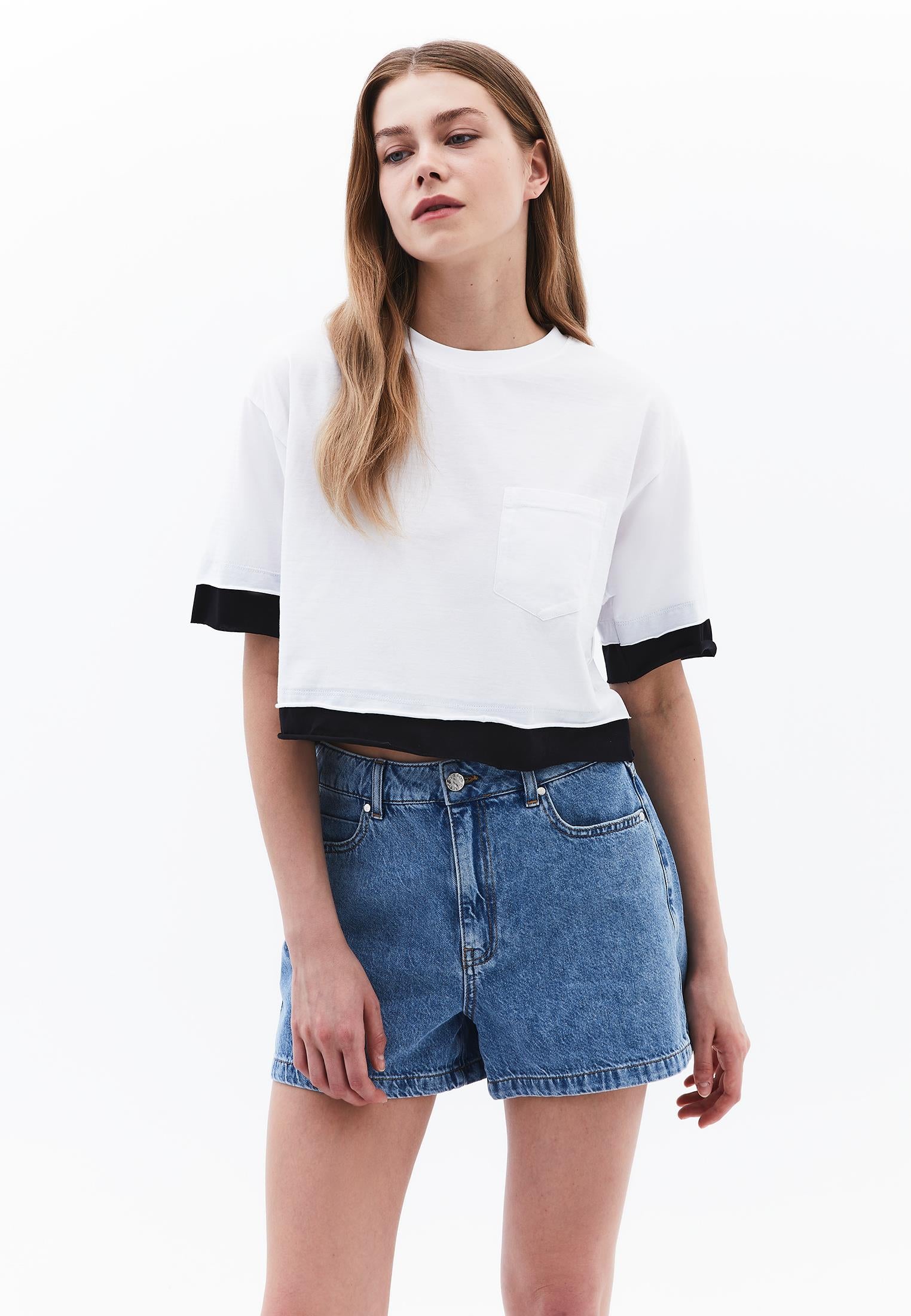 Cropped Crew Neck T-Shirt - WHITE