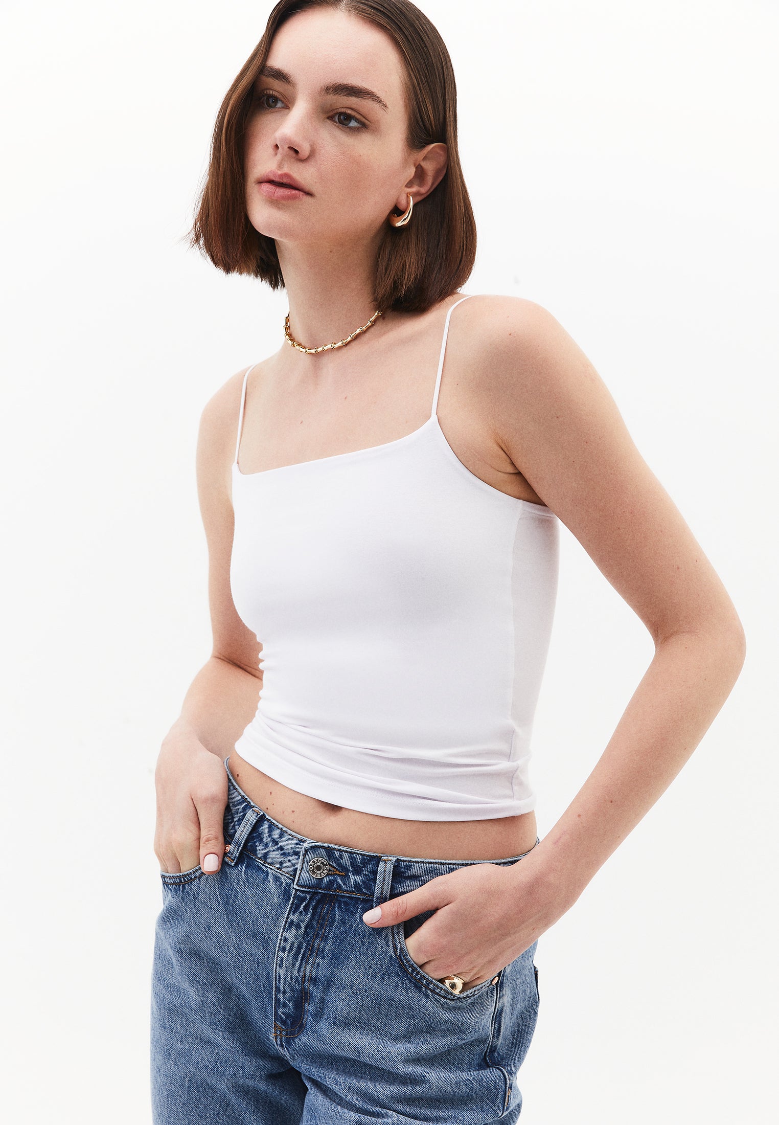 Wide Neck Strappy Tank Top - WHITE