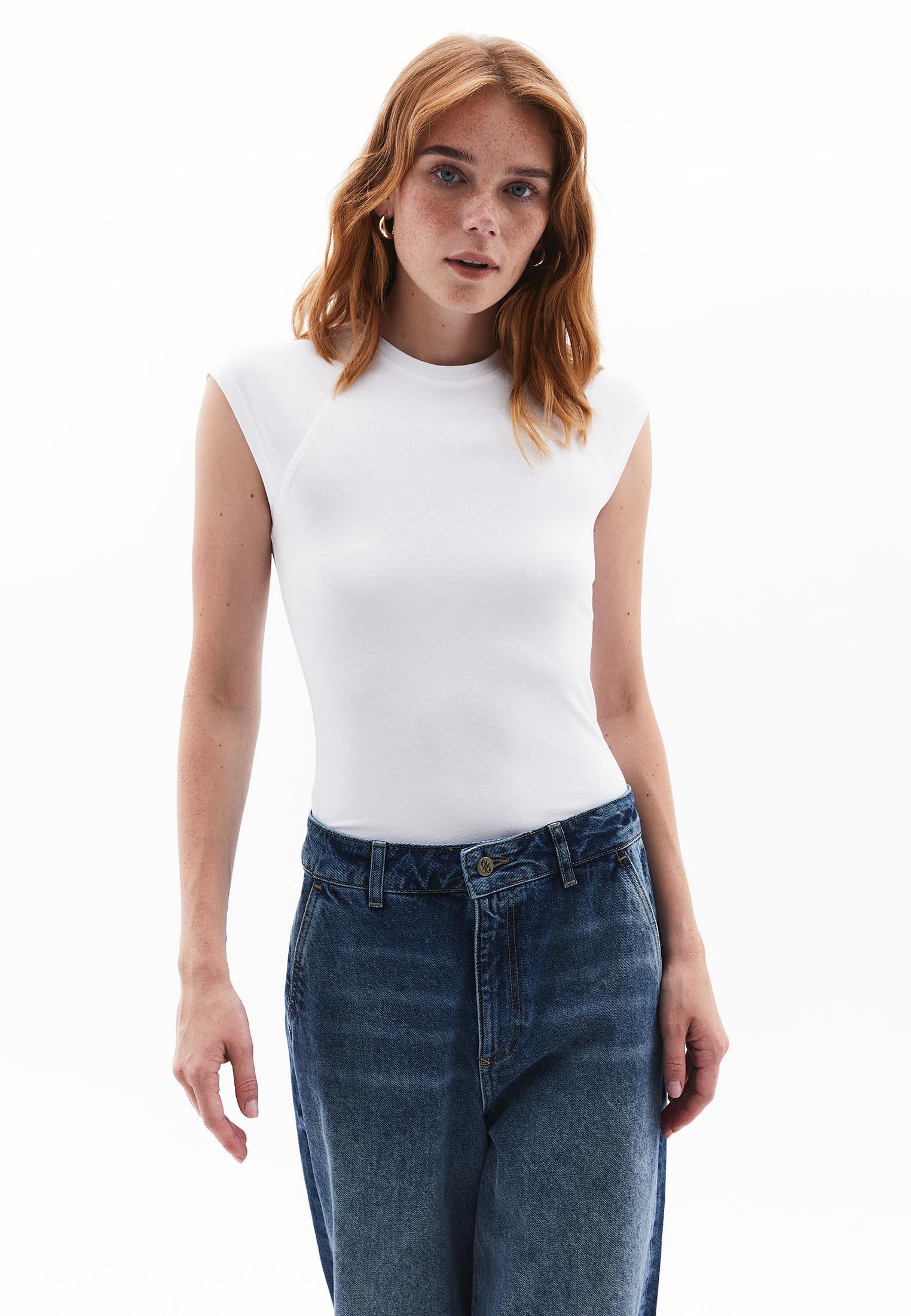 Short Sleeve T-Shirt With Closed Cut - WHITE