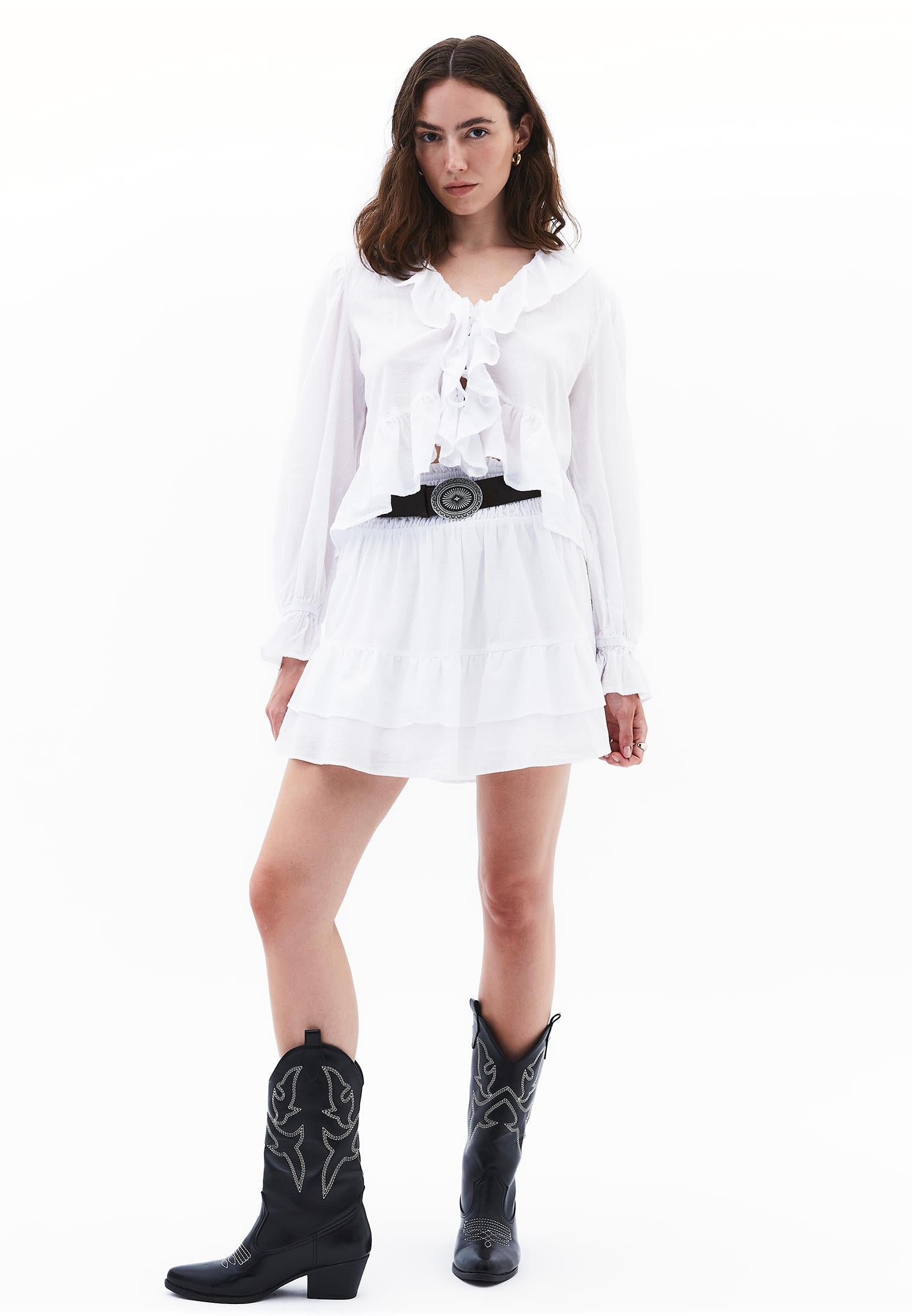 Ruffled Short Skirt - WHITE