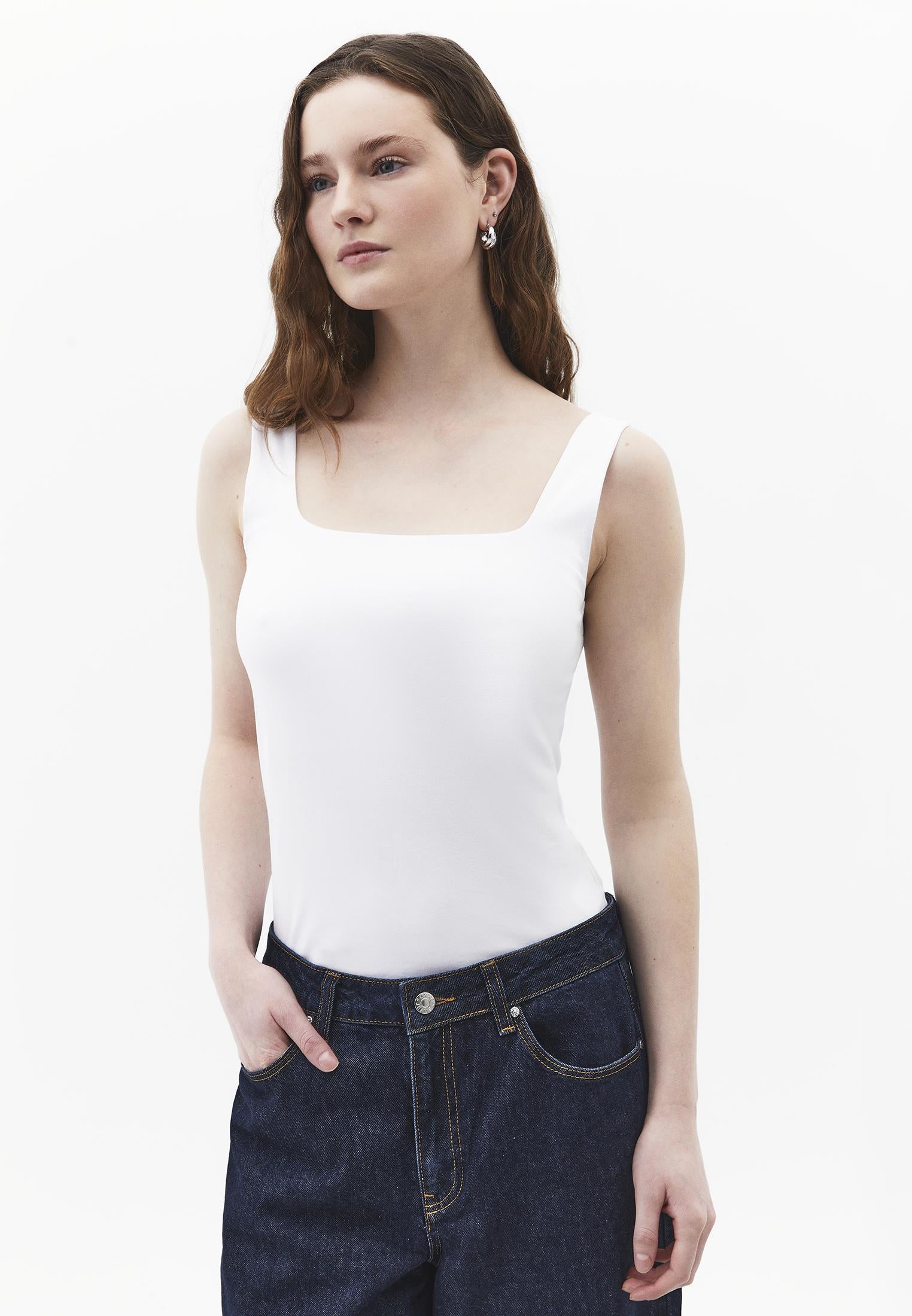 Square Neck Tank Top - WHITE