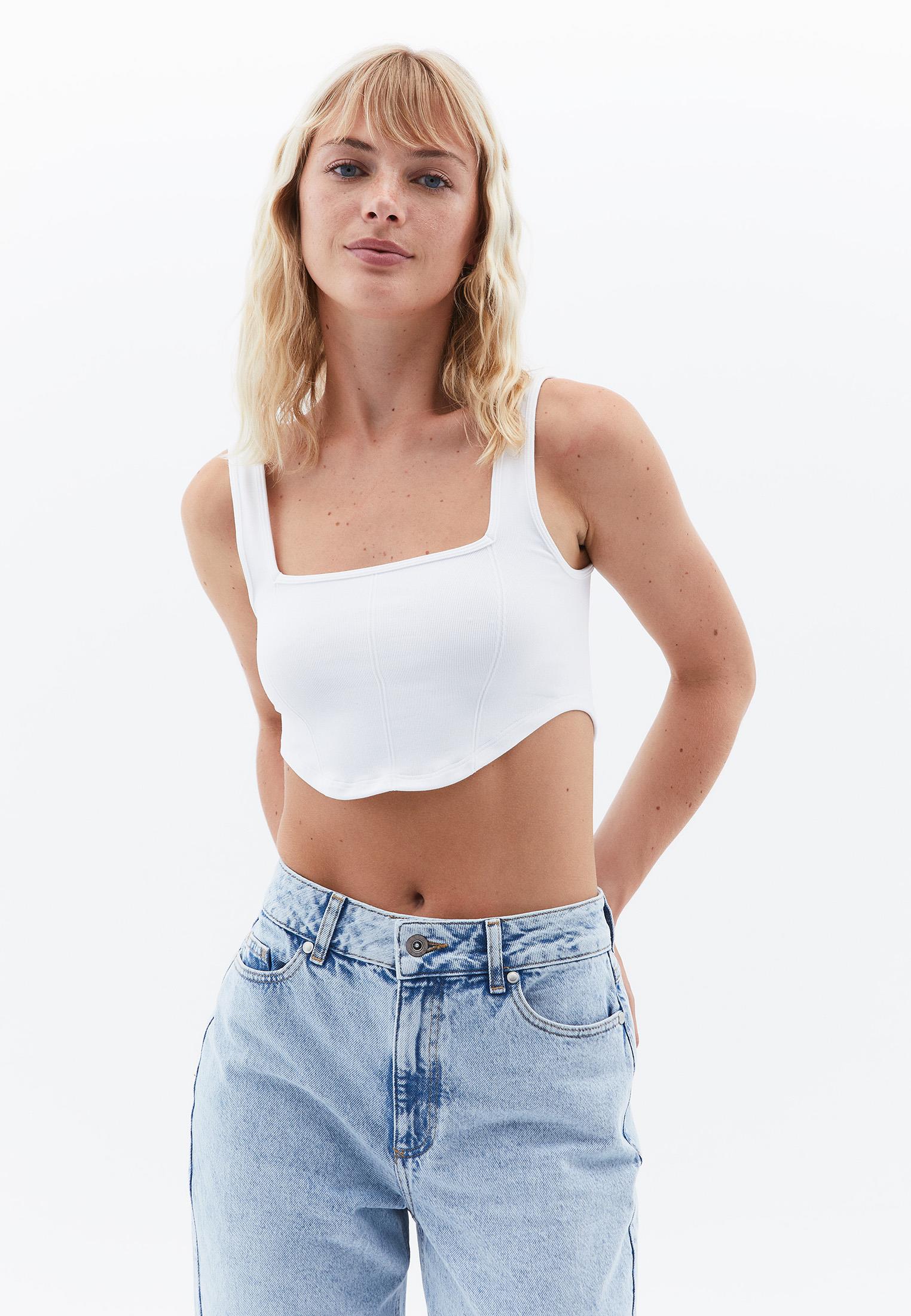 U Neck Bodycon Cropped Tank Top - WHITE