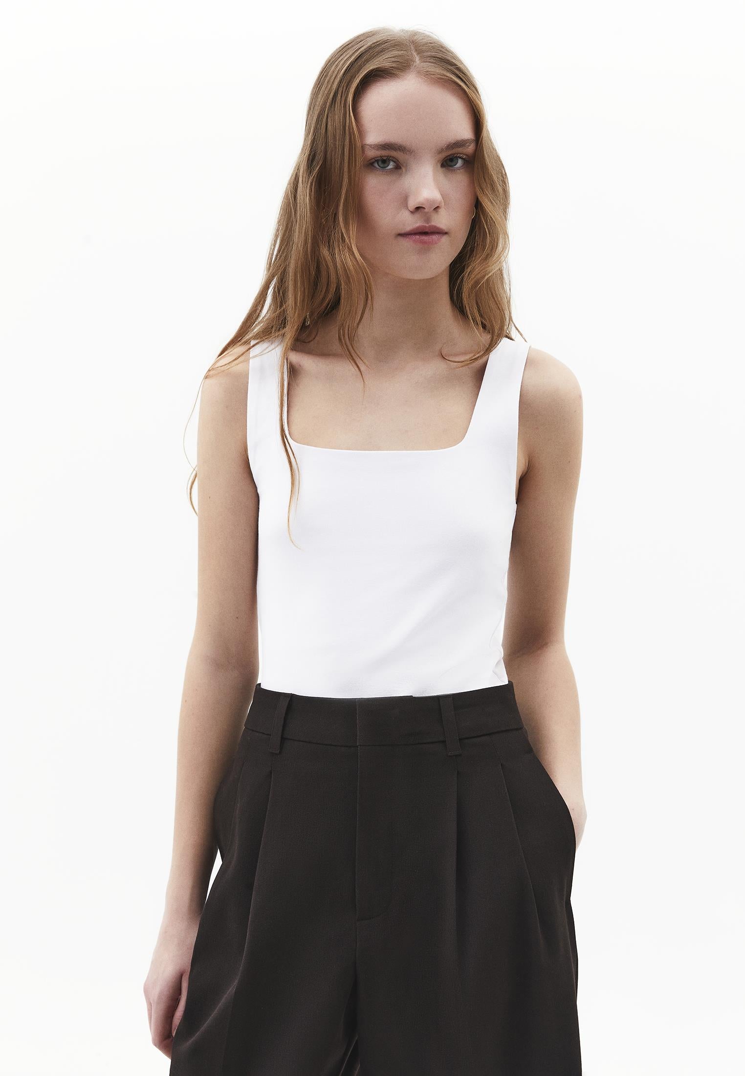 Square Neck Bodycon Tank Top - WHITE