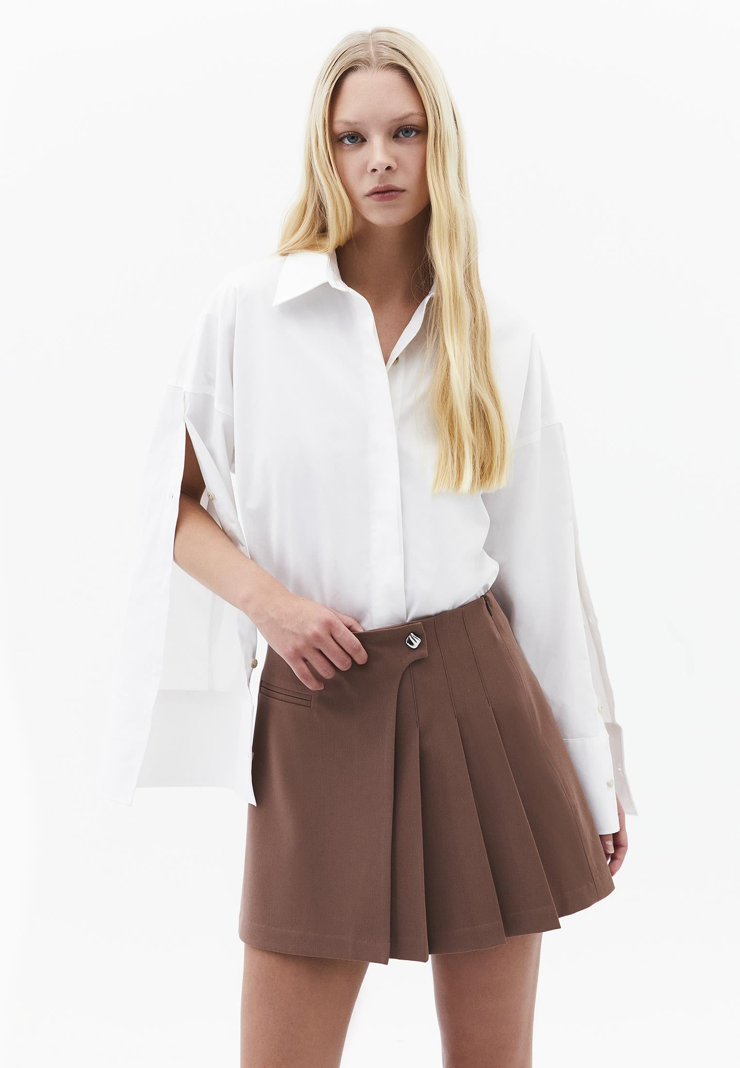 Oversize Shirt With Button Details - WHITE