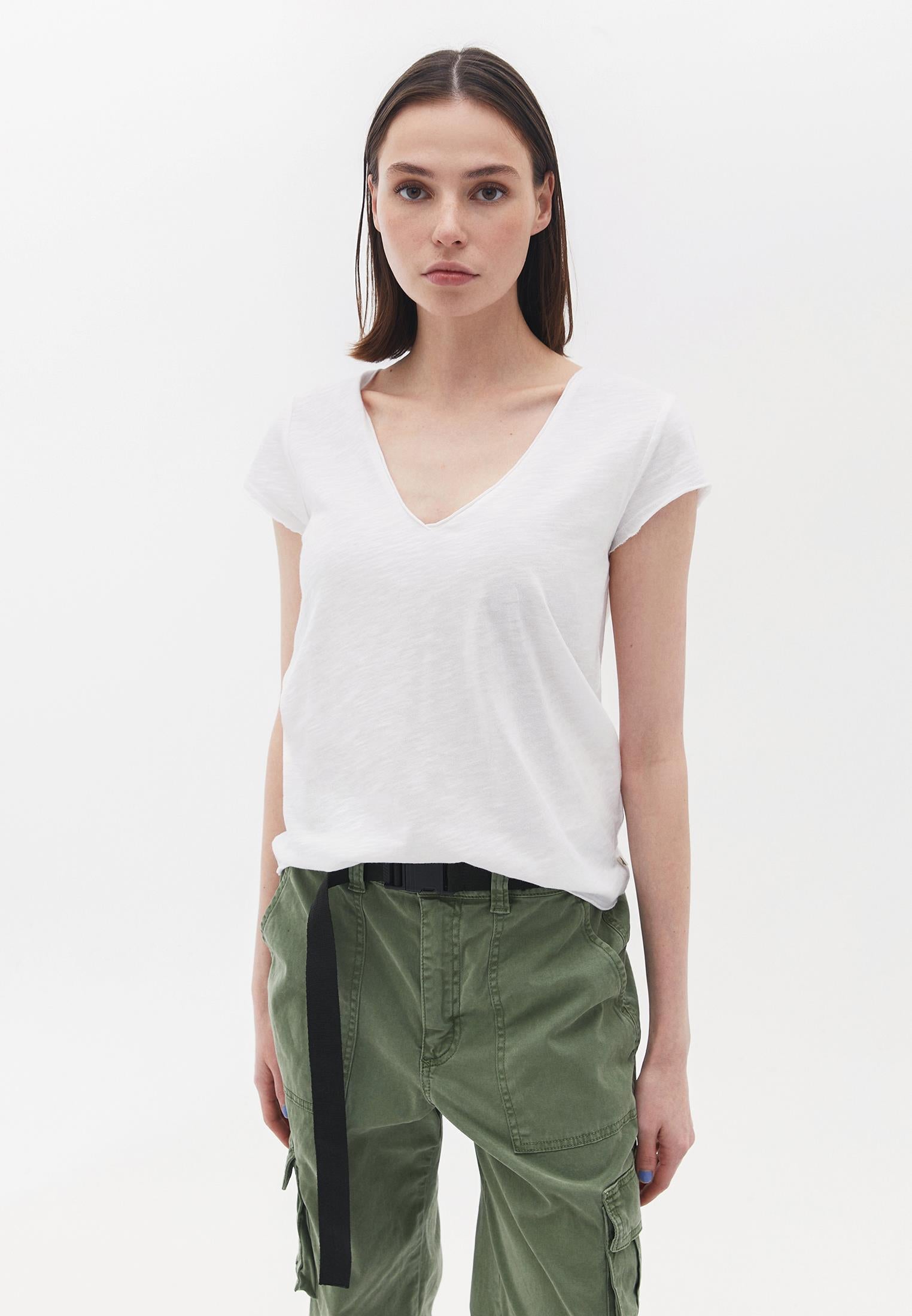 V Neck Loose T-Shirt - WHITE