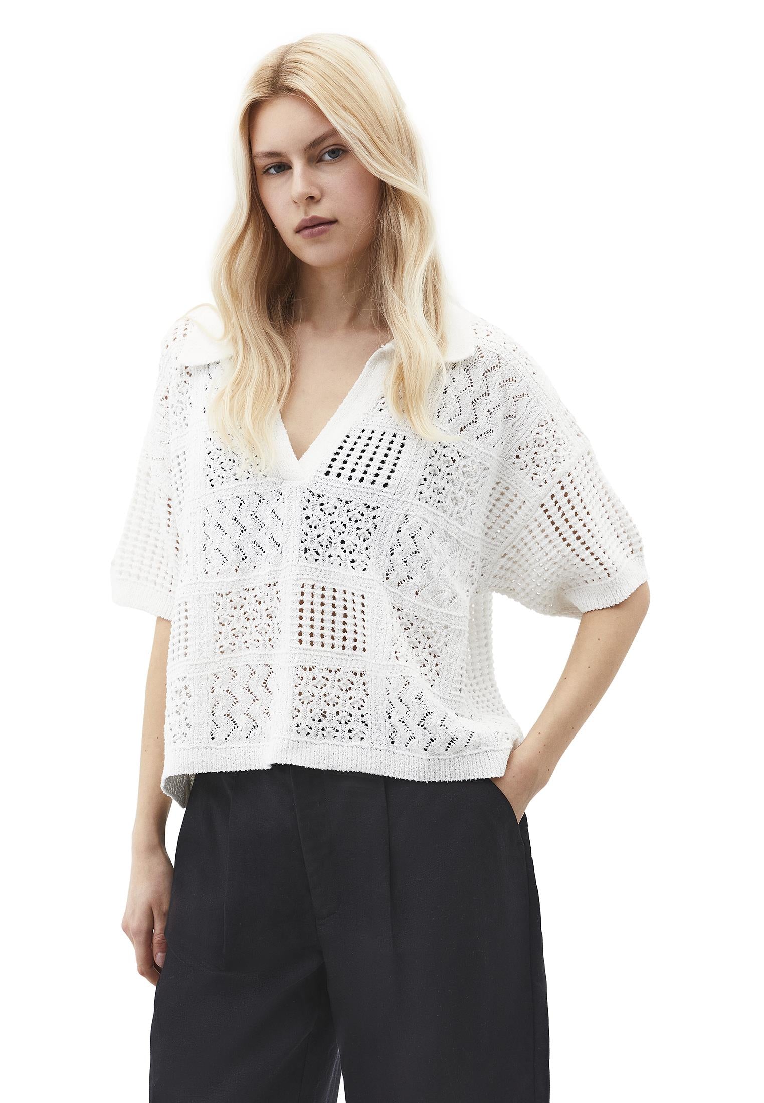 Polo Collar Oversize Ajour Sweater - WHITE