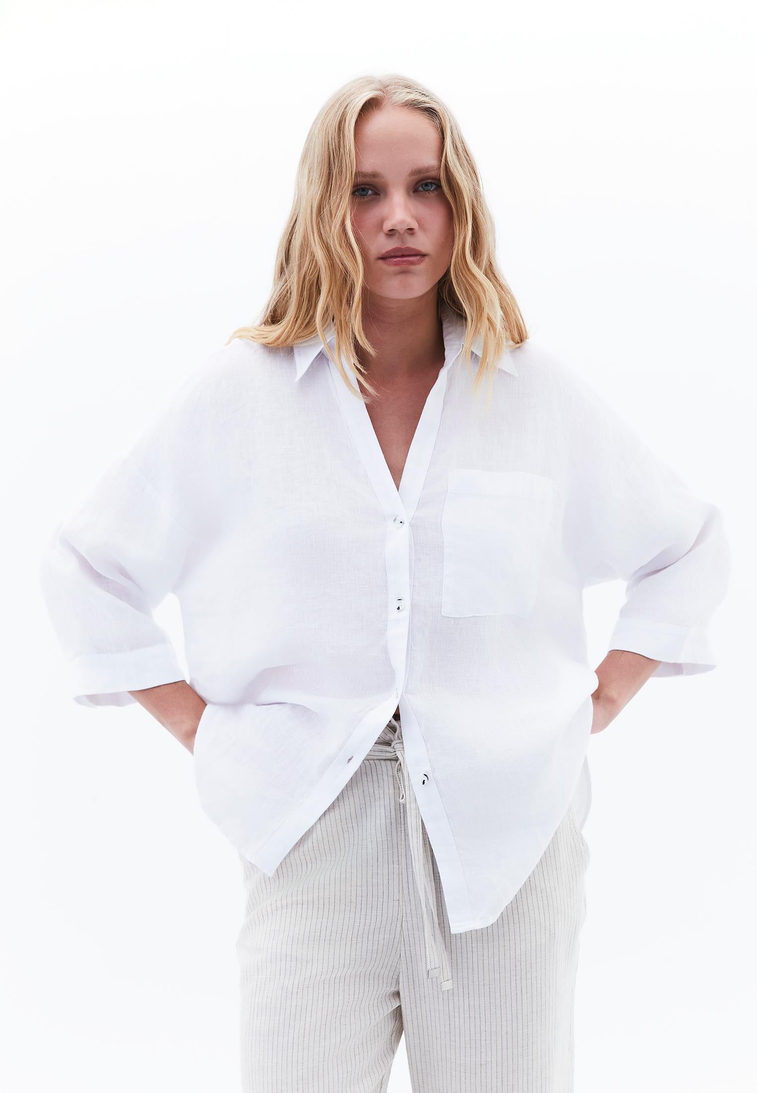 Shirt With Button Details At Tunic Length - WHITE