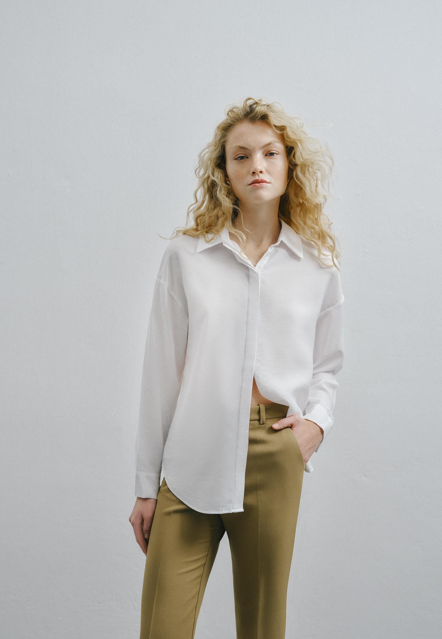 Oversize Shirt With Button Detail - WHITE
