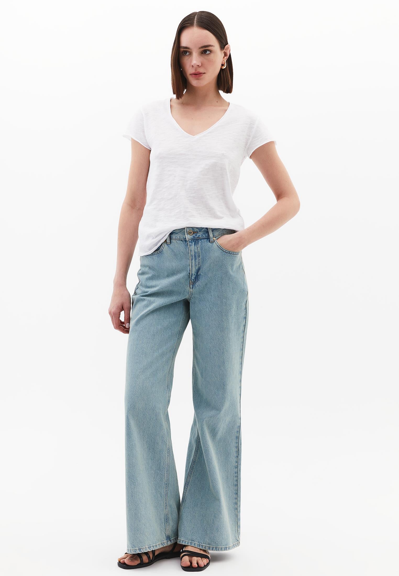V Neck Short Sleeve Women's T-Shirt - WHITE