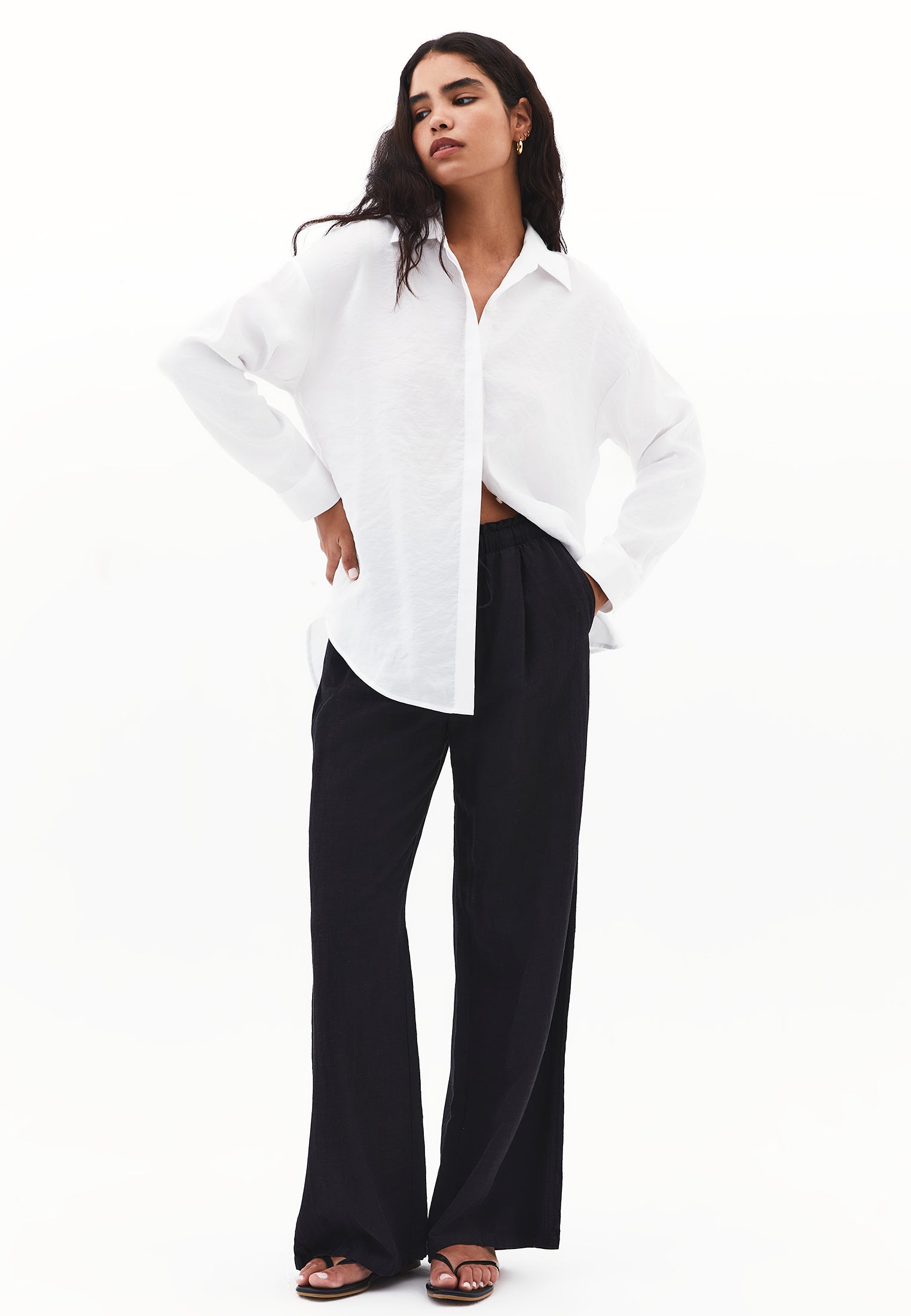 Oversize Long Sleeve Buttoned Shirt - WHITE