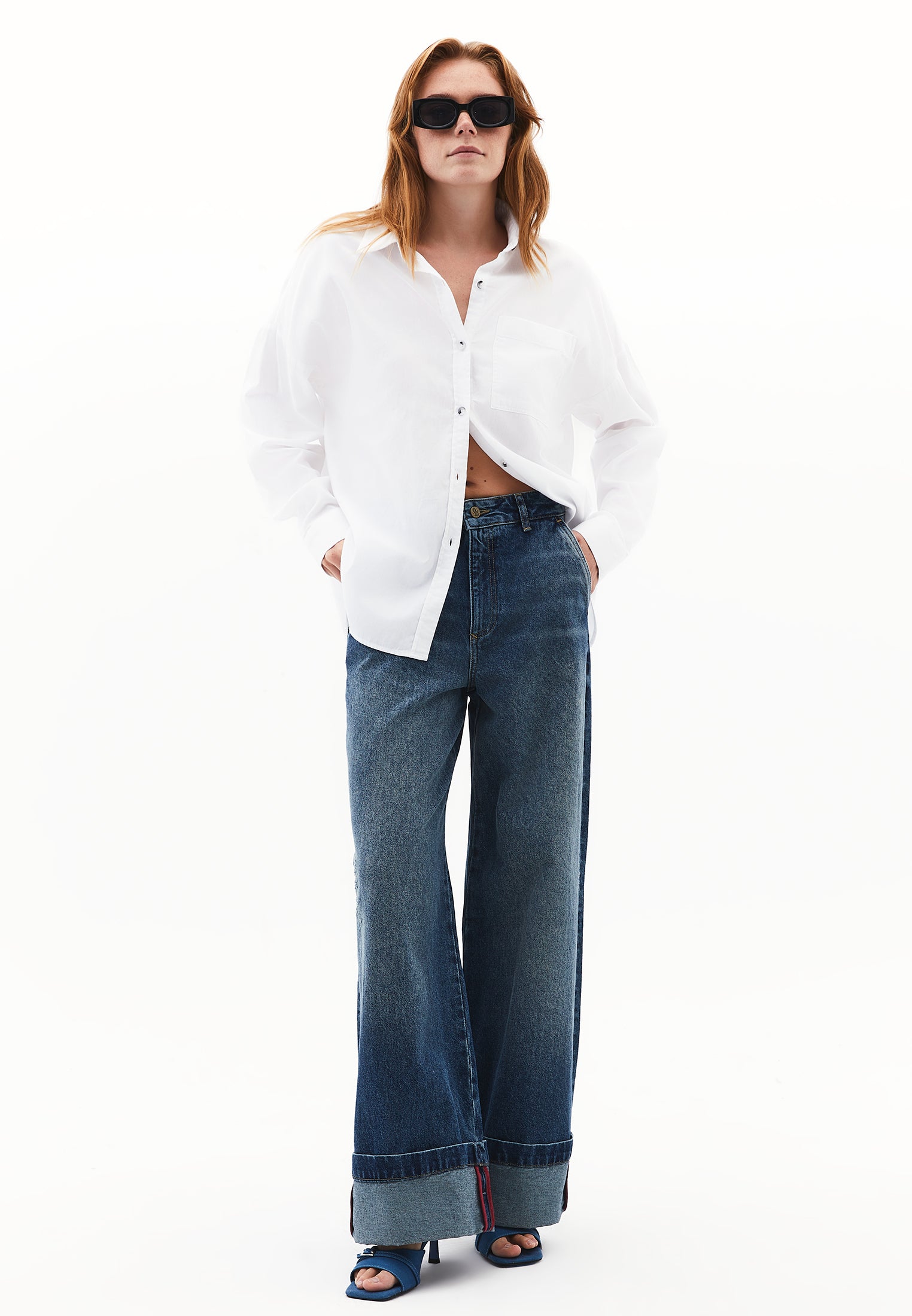 Buttoned Shirt Collar Oversize Shirt - WHITE