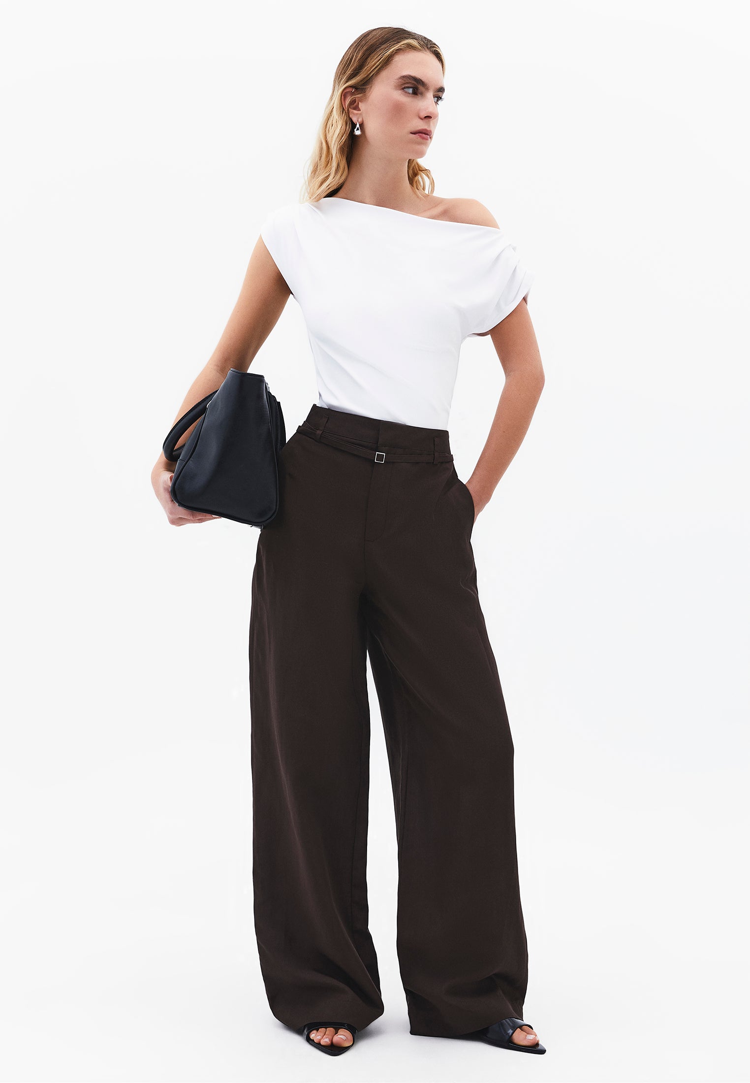 Boat Neck Short Sleeve Blouse - WHITE