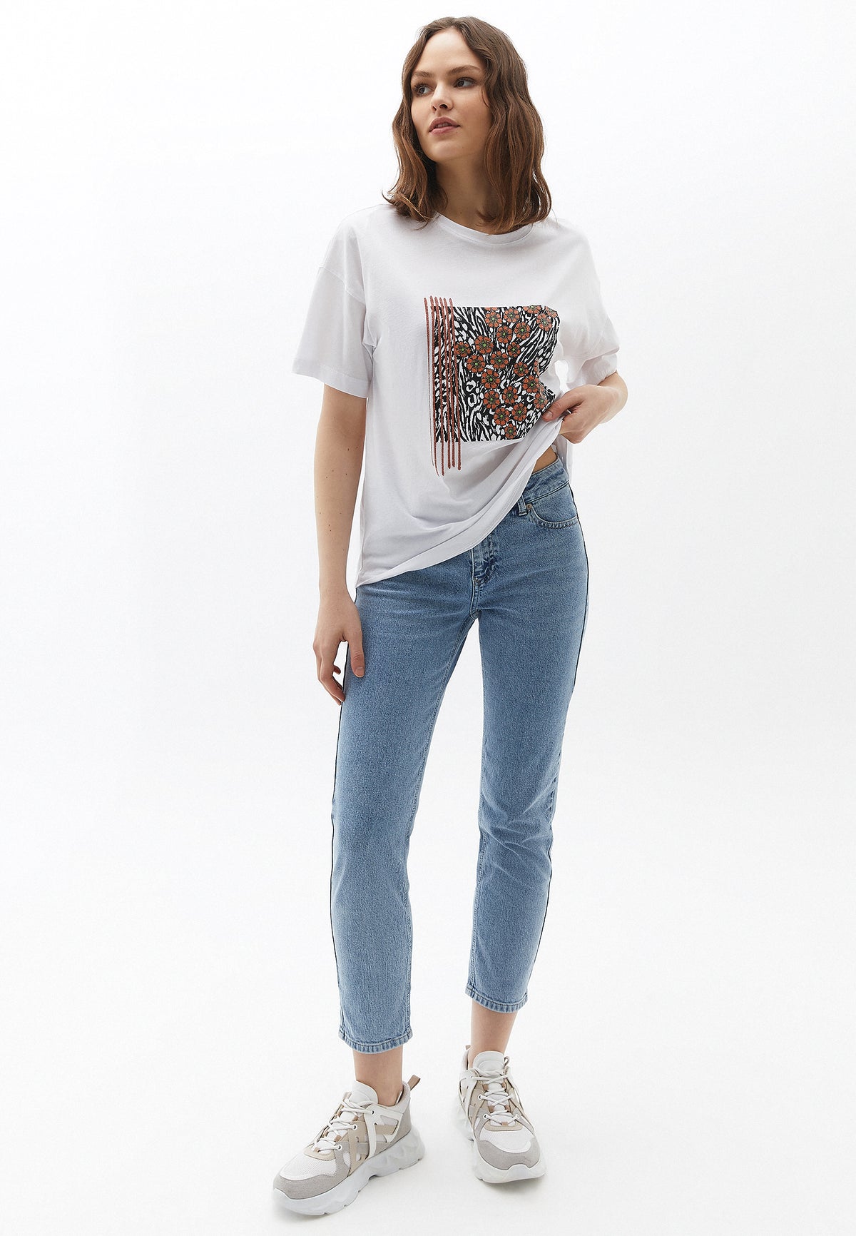 High Neck Oversize T-Shirt - WHITE