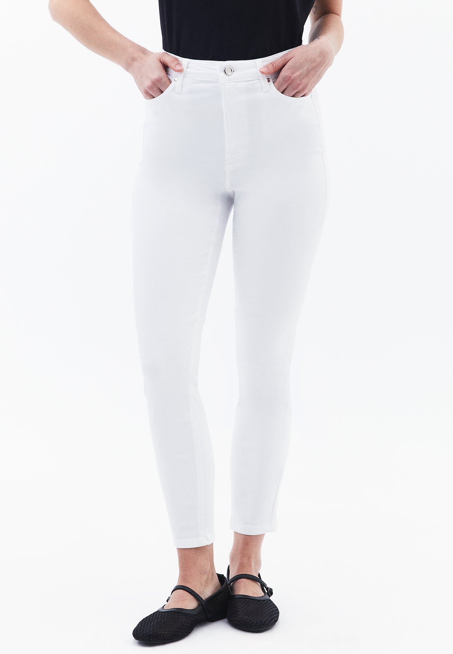 High Waist Ankle Pants - WHITE