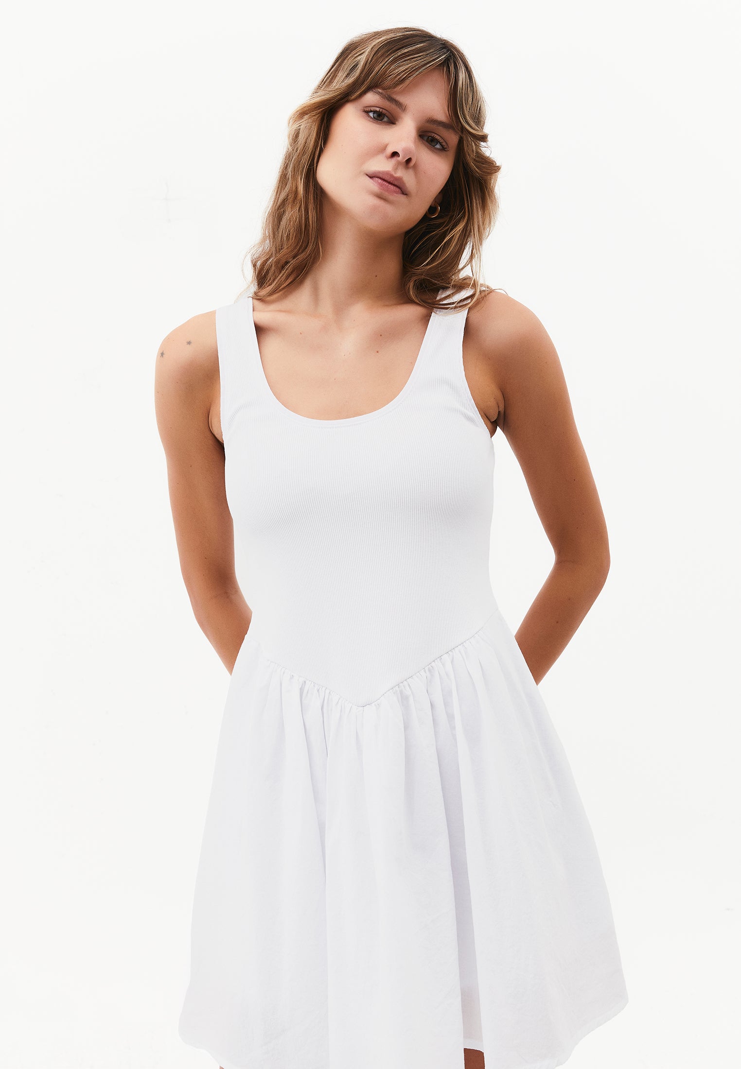 Ruched Sleeveless Short Dress - WHITE