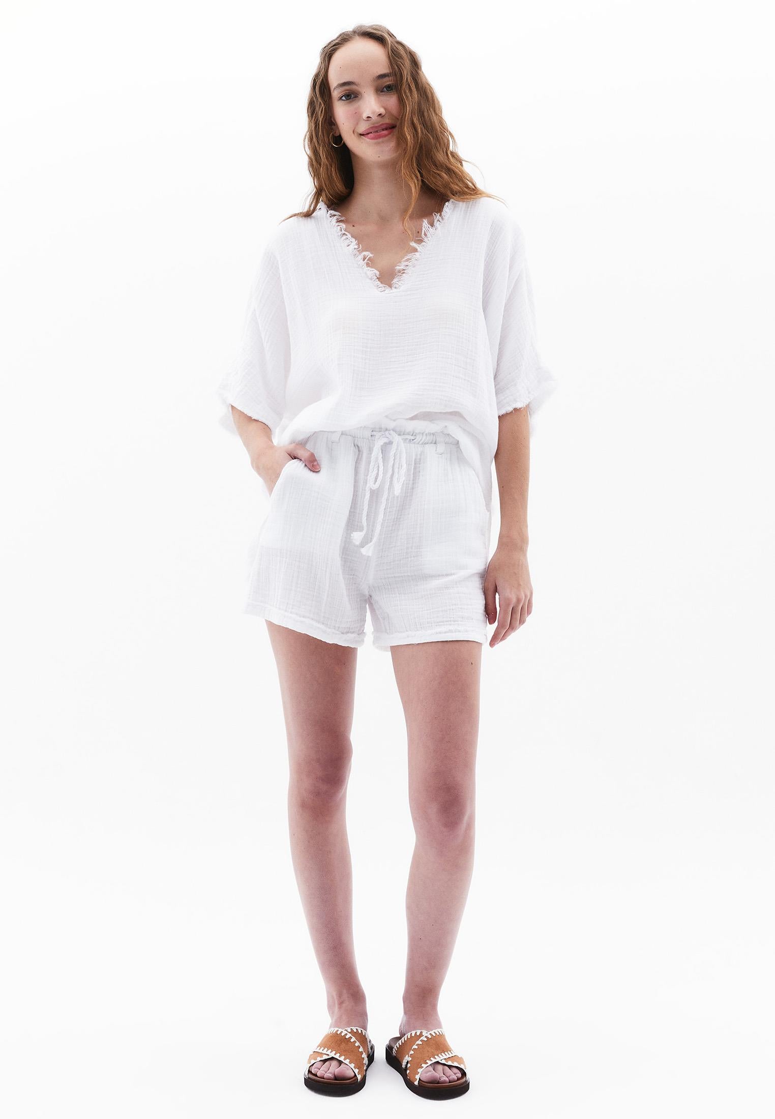 Elastic High Waist Shorts - WHITE