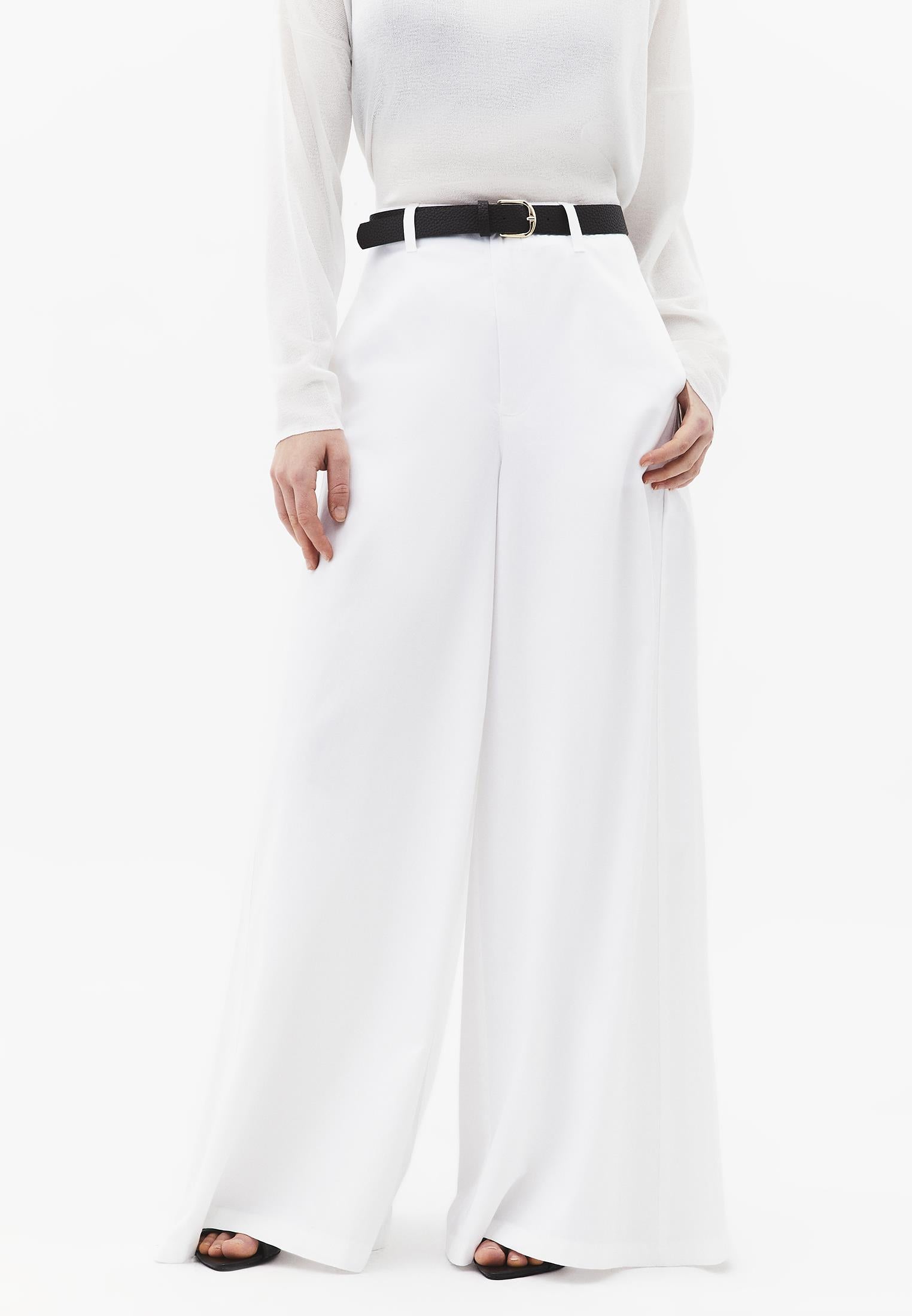 Ultra High Waist Wide Leg Belted Trousers - WHITE