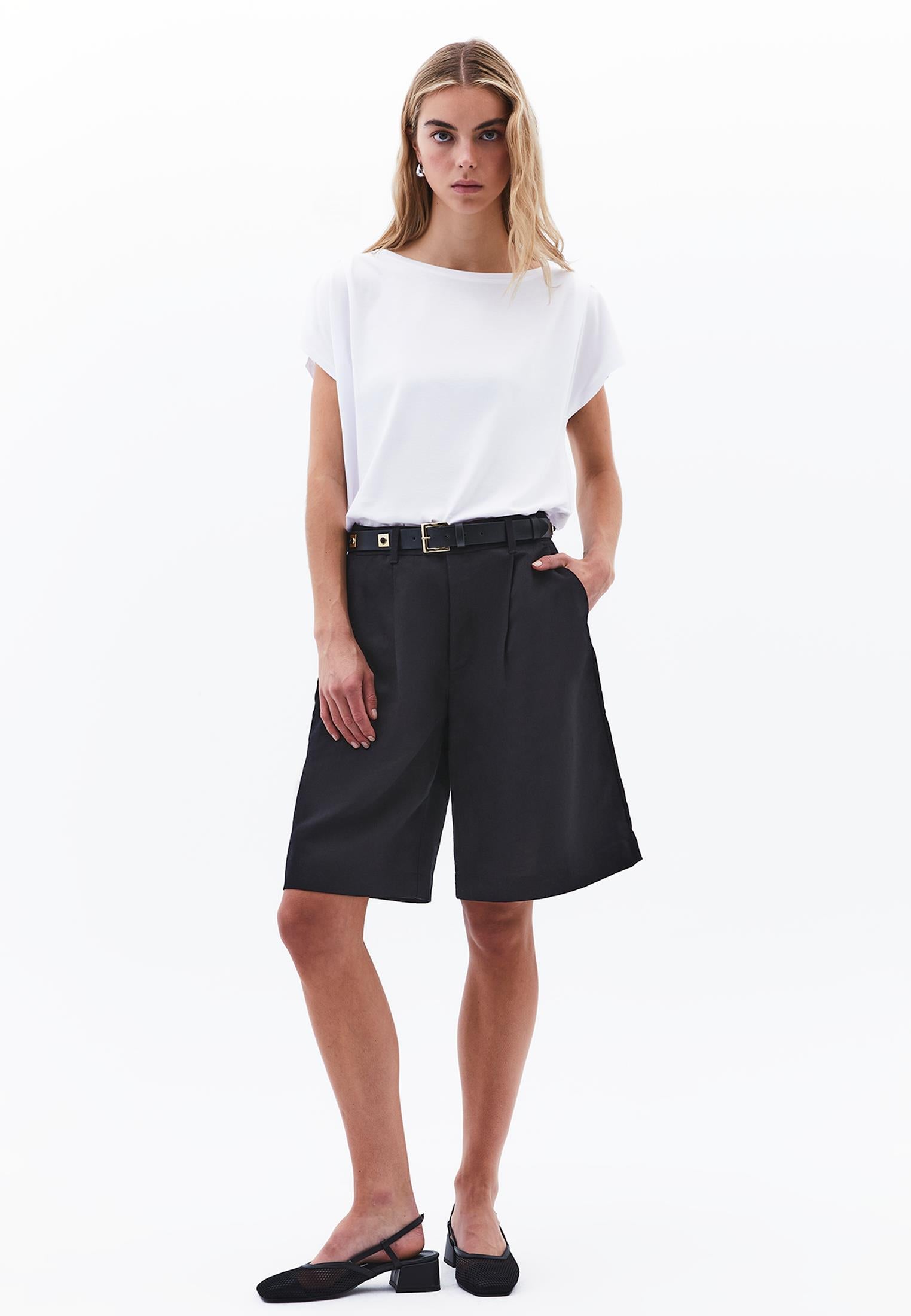 Boat Neck Loose Fit T-Shirt - WHITE