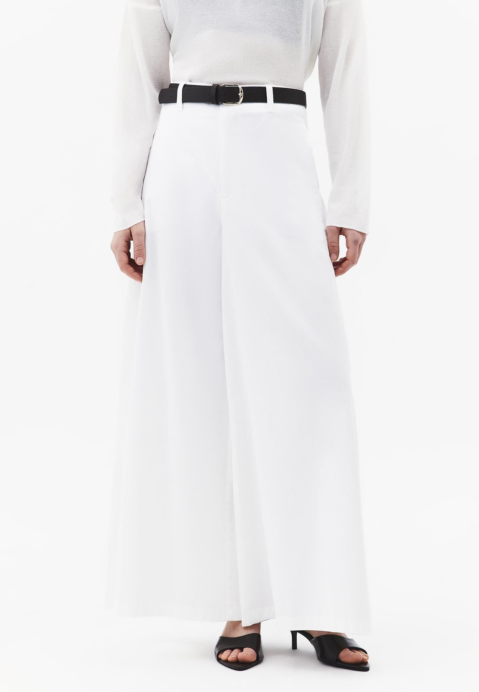 Summer Wide Leg Pants With Belt Detail - WHITE