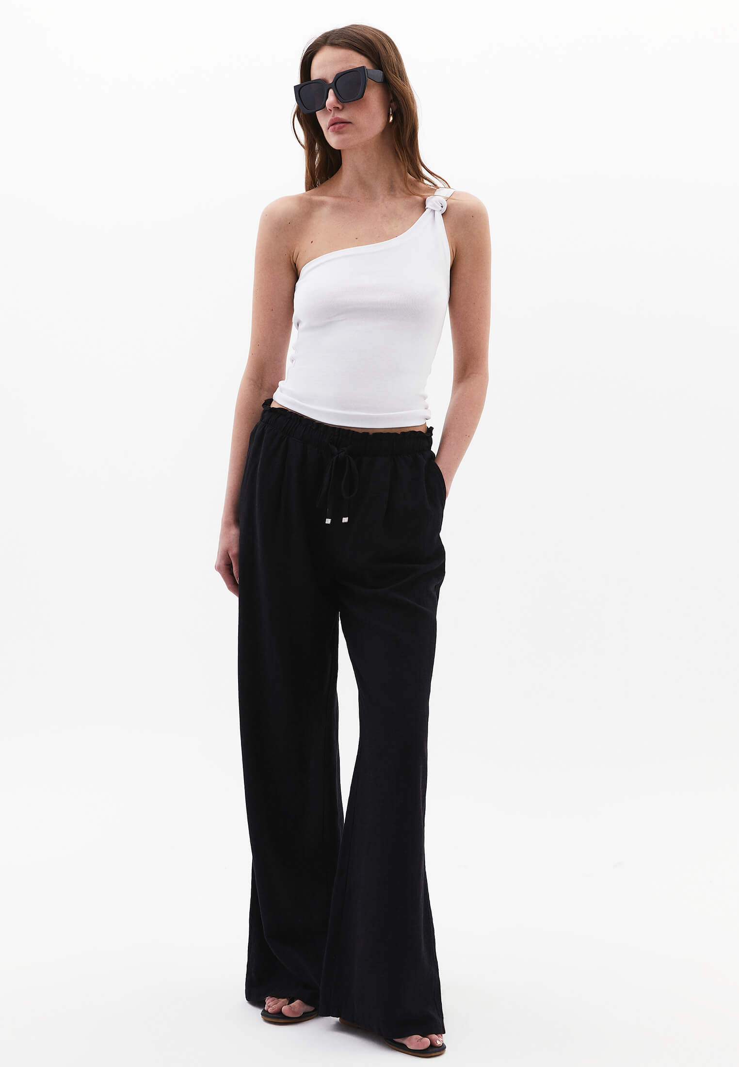 One Shoulder Tank Top - WHITE