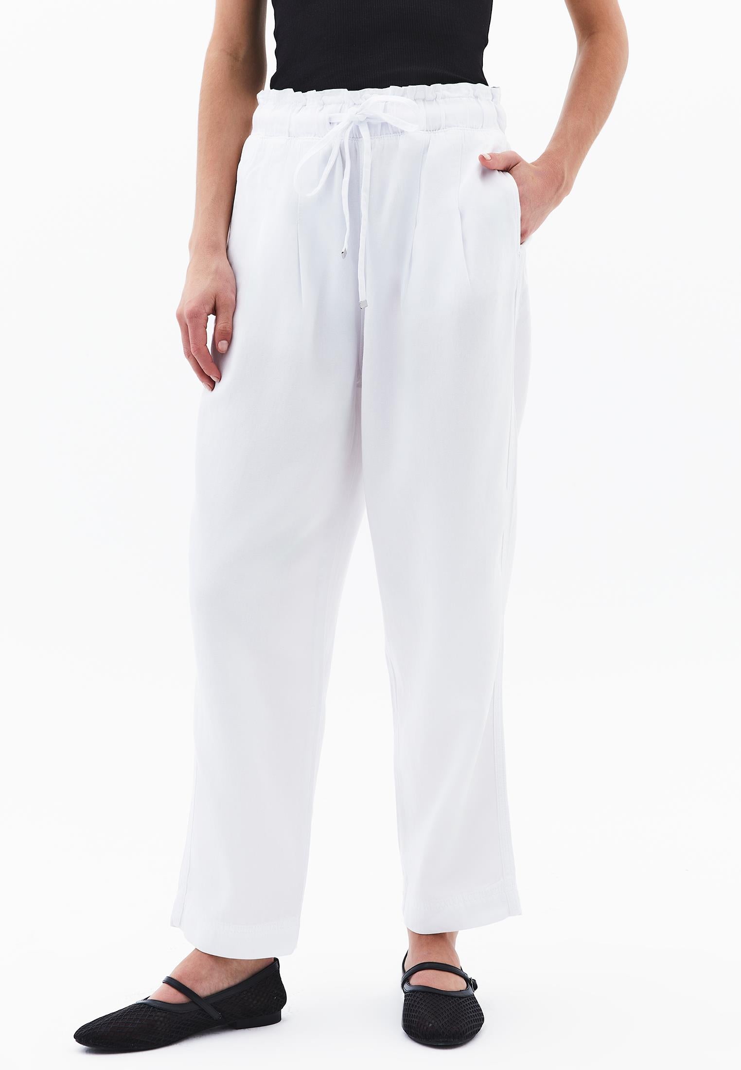 Pleated Ultra High Waist Baggy Pants - WHITE