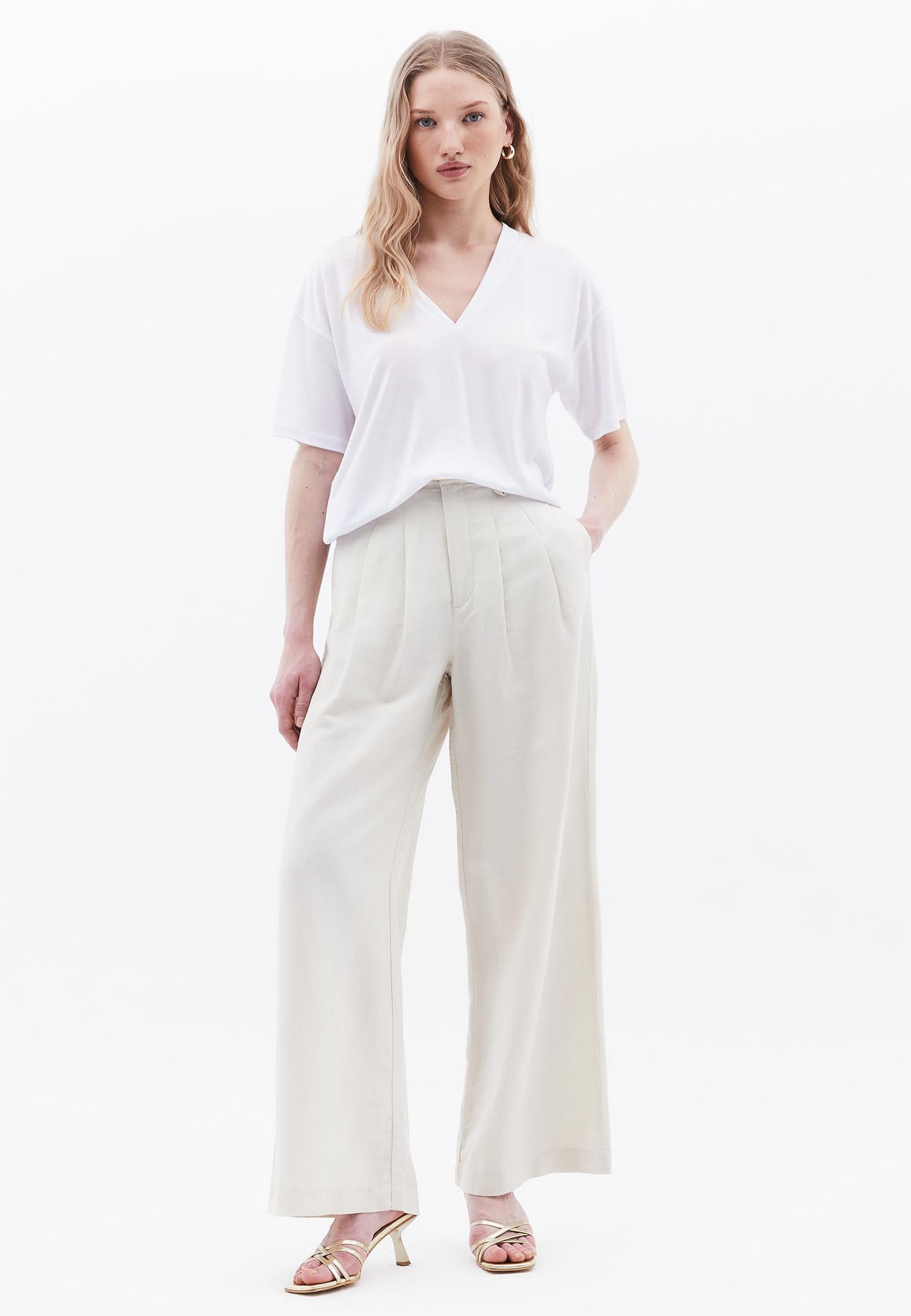 V Neck Oversize Short Sleeve T-Shirt - WHITE