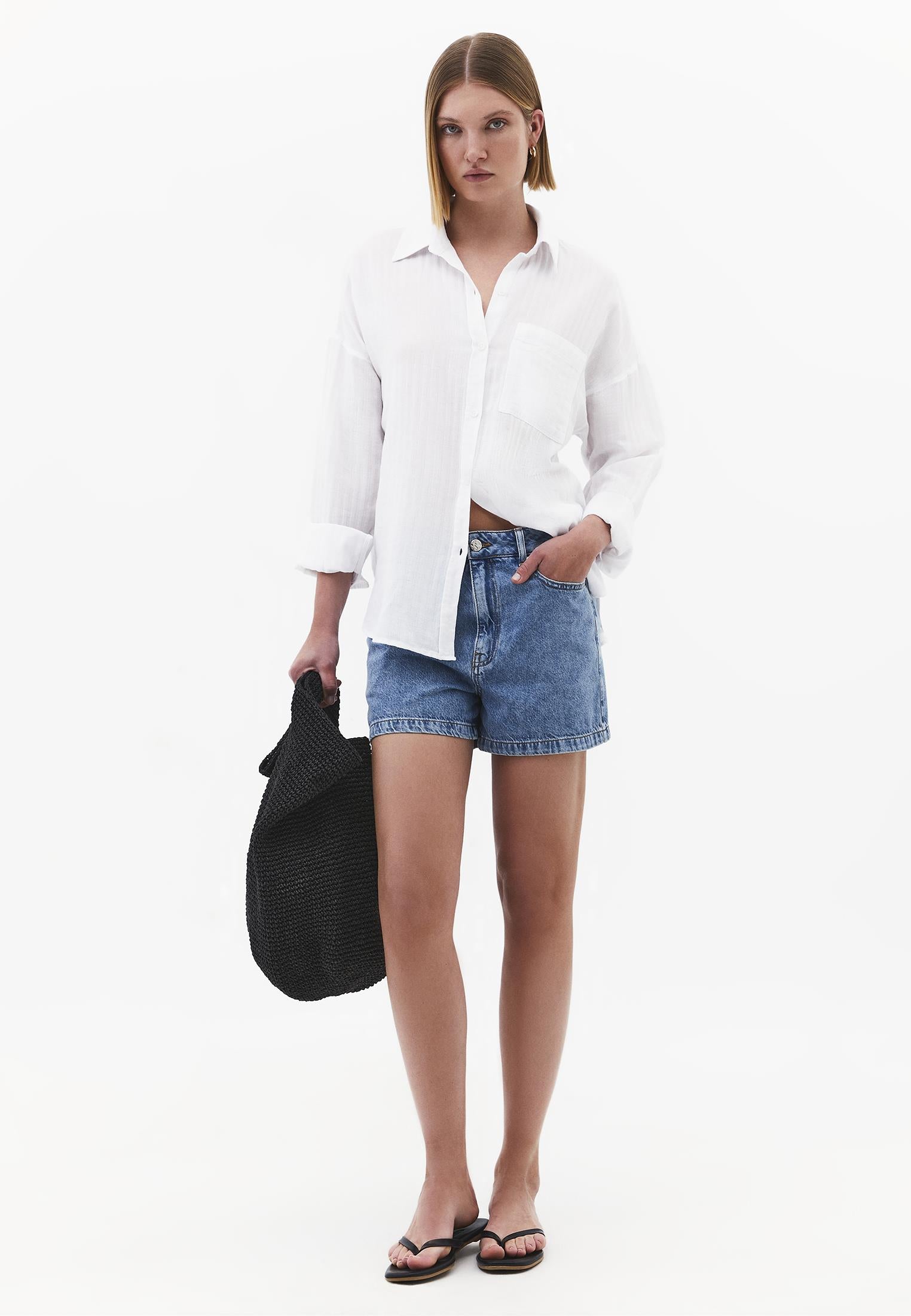 Oversize Shirt With Pocket Detail - WHITE